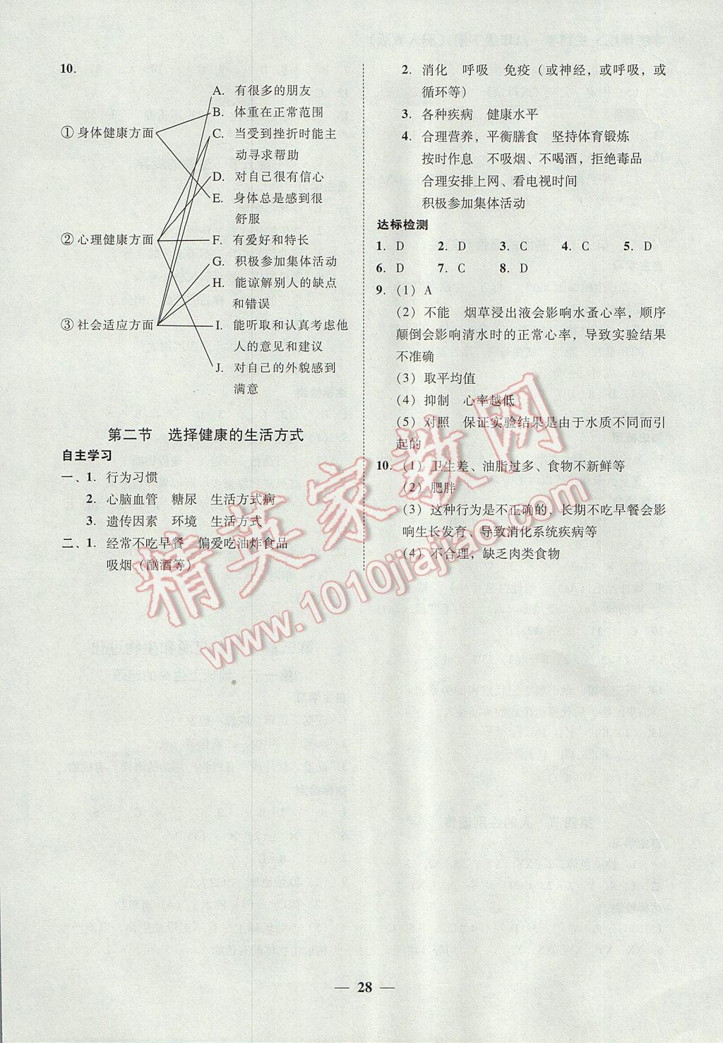 2017年南粤学典学考精练八年级生物学下册人教版 参考答案第8页