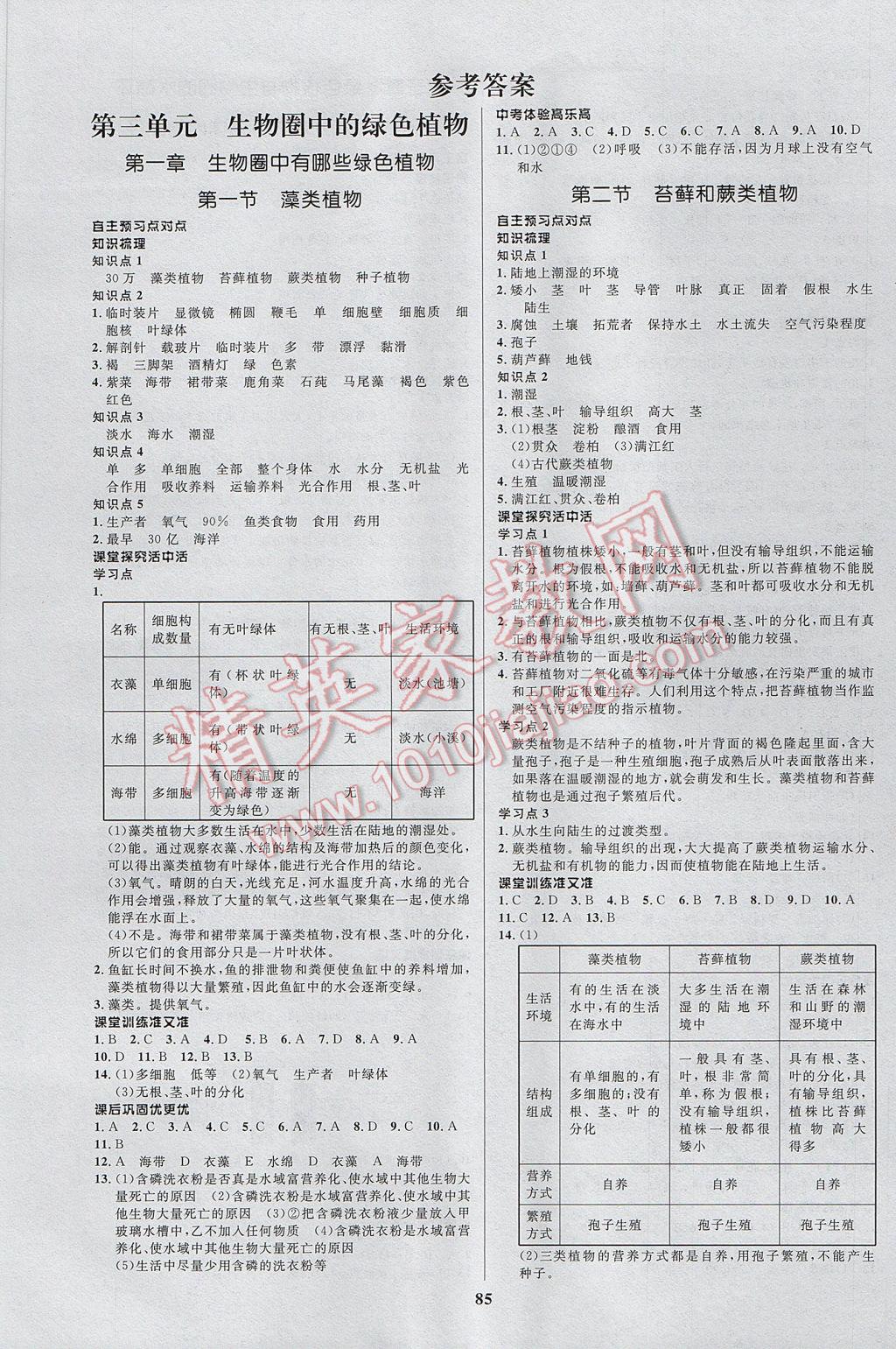 2017年天梯学案初中同步新课堂六年级生物下册 参考答案第1页