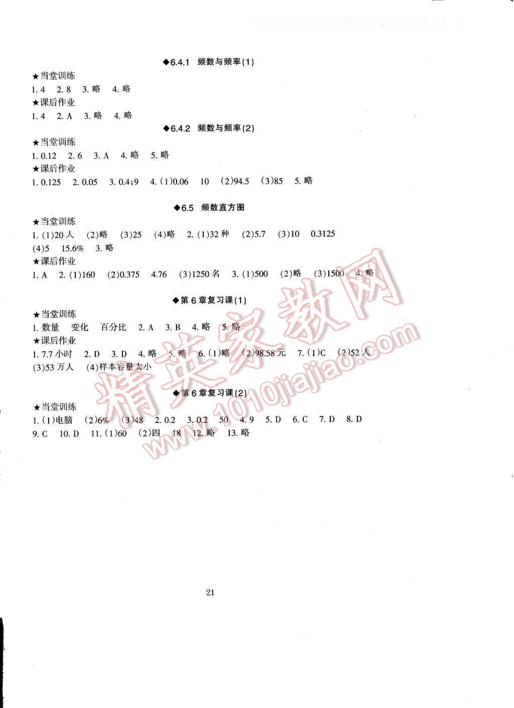 2017年全程助学与学习评估七年级数学下册 参考答案第21页