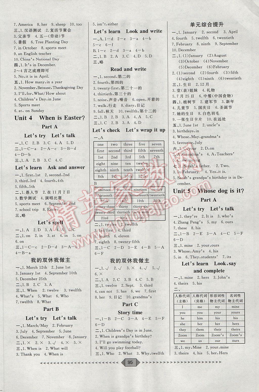 2017年陽光計劃第一步五年級英語下冊人教版 參考答案第3頁