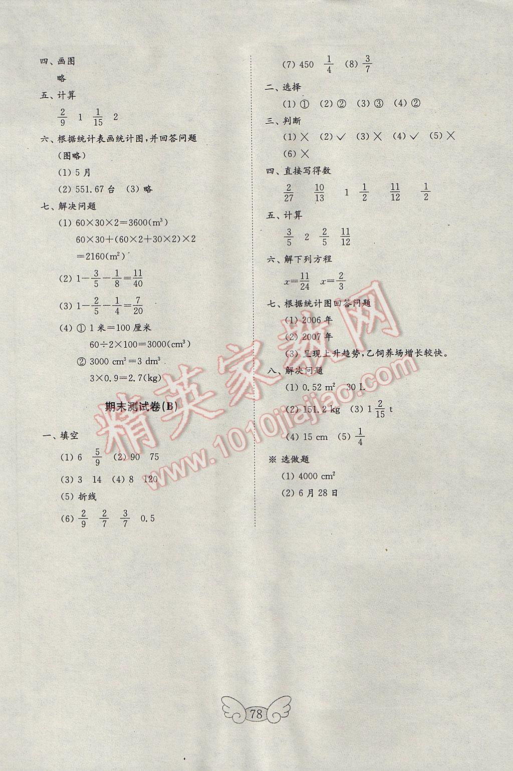 2017年金鑰匙小學數(shù)學試卷五年級下冊人教版 參考答案第10頁