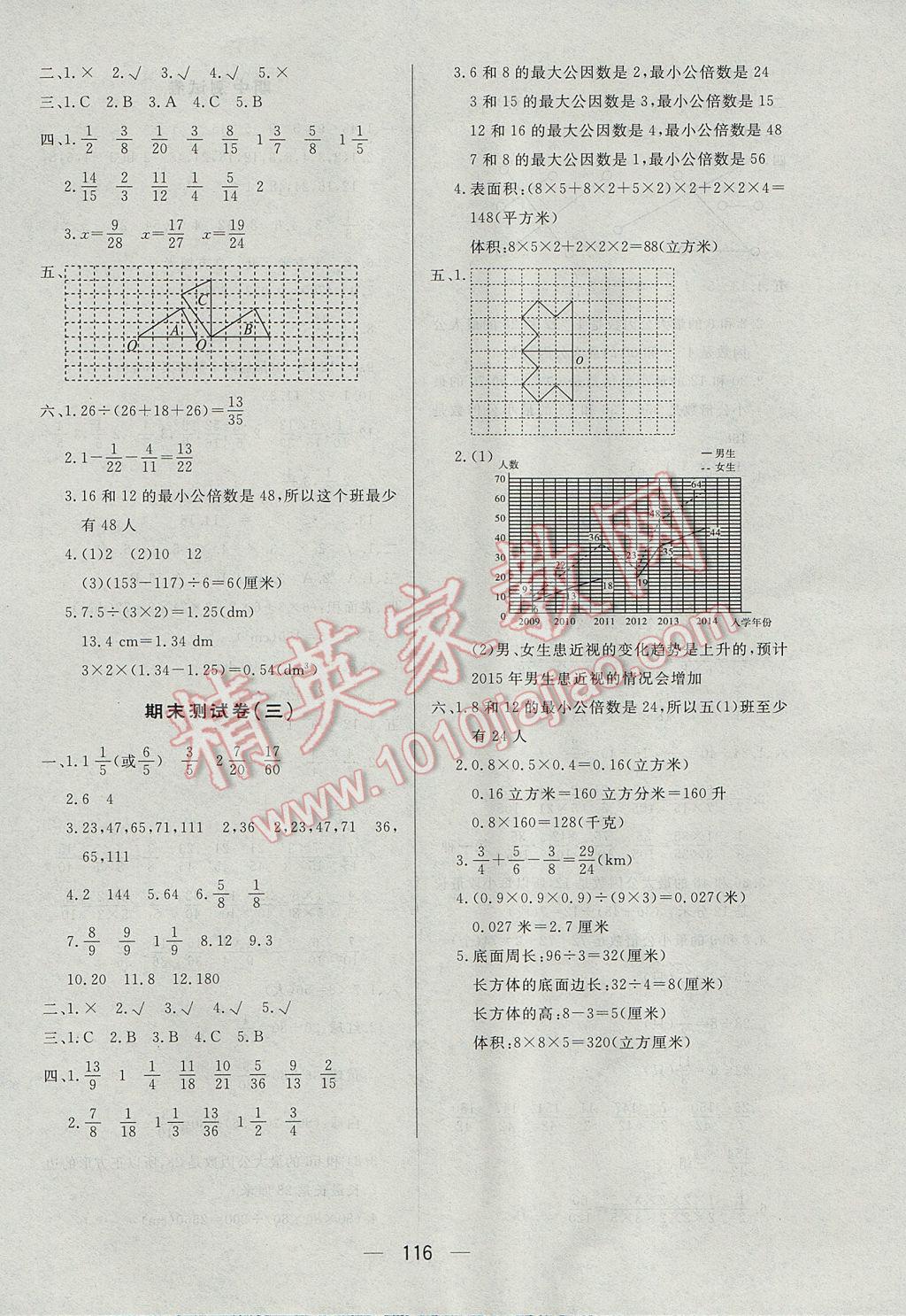 2017年簡易通小學同步導學練五年級數學下冊人教版 參考答案第16頁