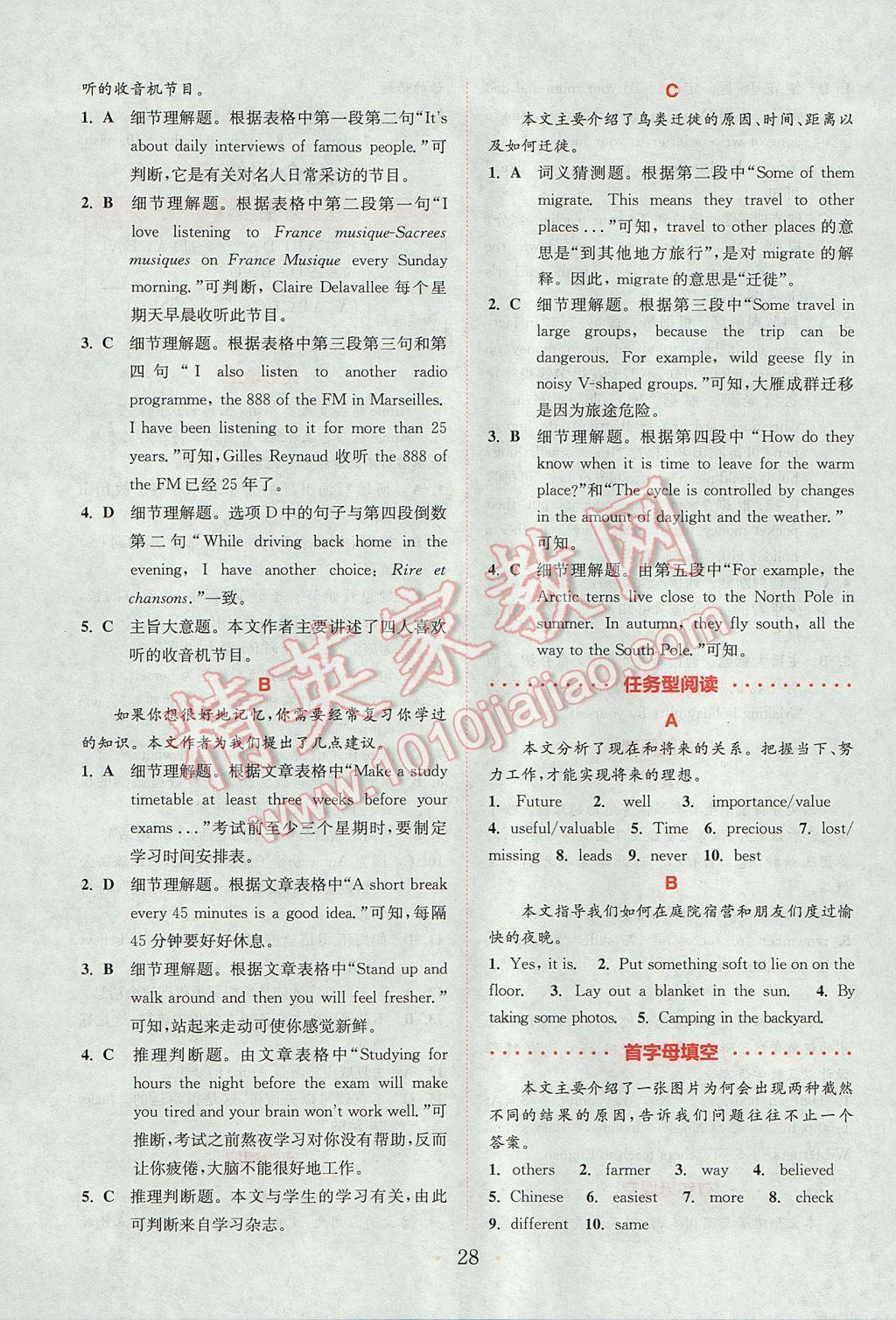 2017年通城學(xué)典初中英語閱讀組合訓(xùn)練八年級下冊江蘇專版 參考答案第28頁