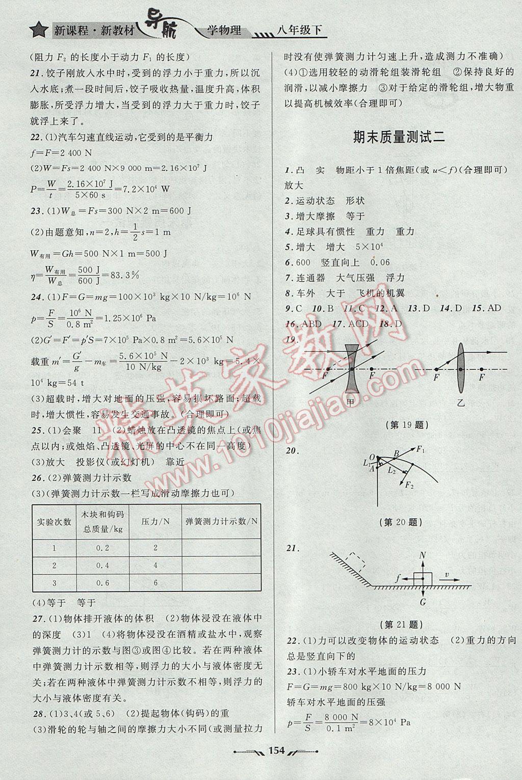 2017年新课程新教材导航学物理八年级下册北师大版 参考答案第20页