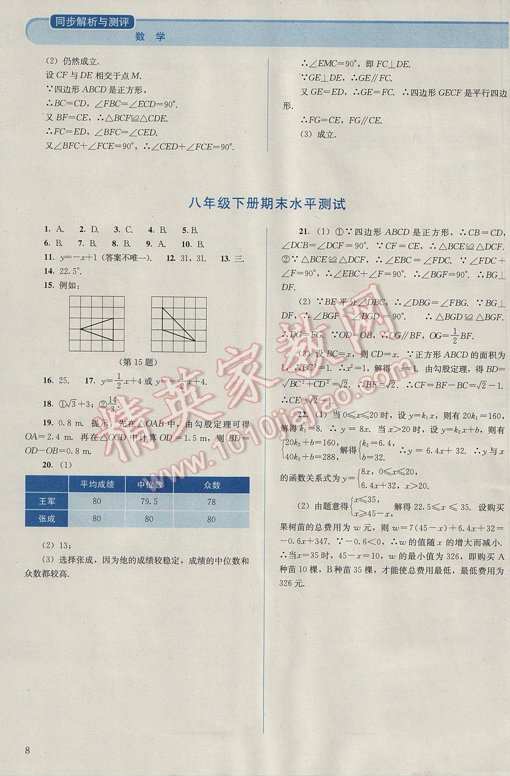 2017年人教金學(xué)典同步解析與測(cè)評(píng)八年級(jí)數(shù)學(xué)下冊(cè)人教版 參考答案第8頁