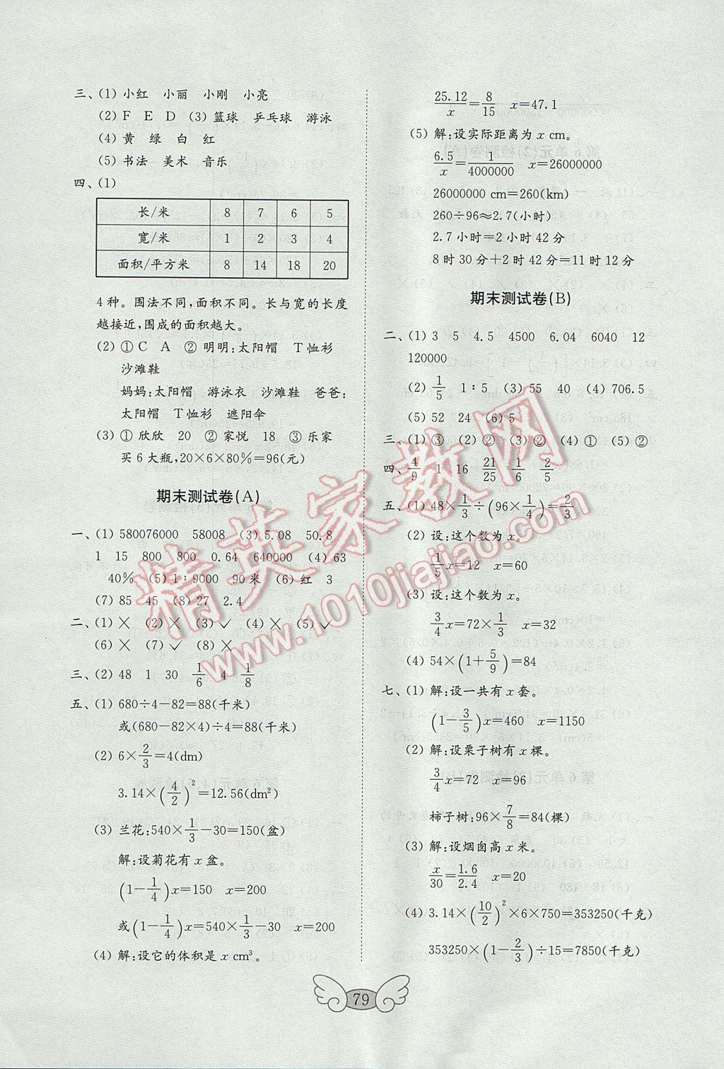 2017年金钥匙小学数学试卷六年级下册人教版 参考答案第7页