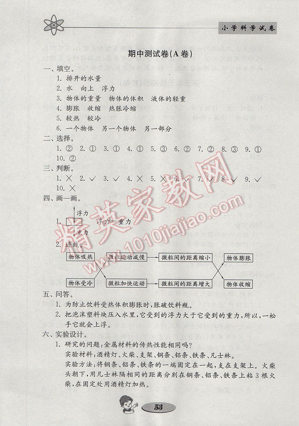 2017年金钥匙小学科学试卷五年级下册教科版 参考答案第5页