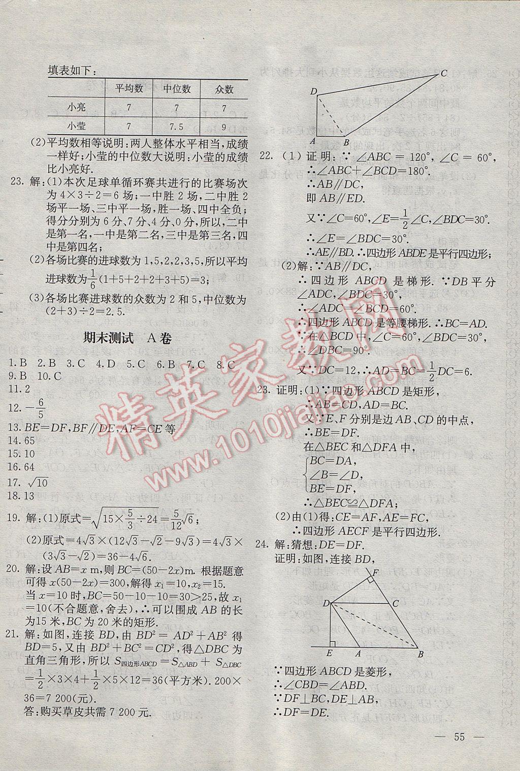 2017年新課堂AB卷八年級數(shù)學(xué)下冊滬科版 參考答案第14頁