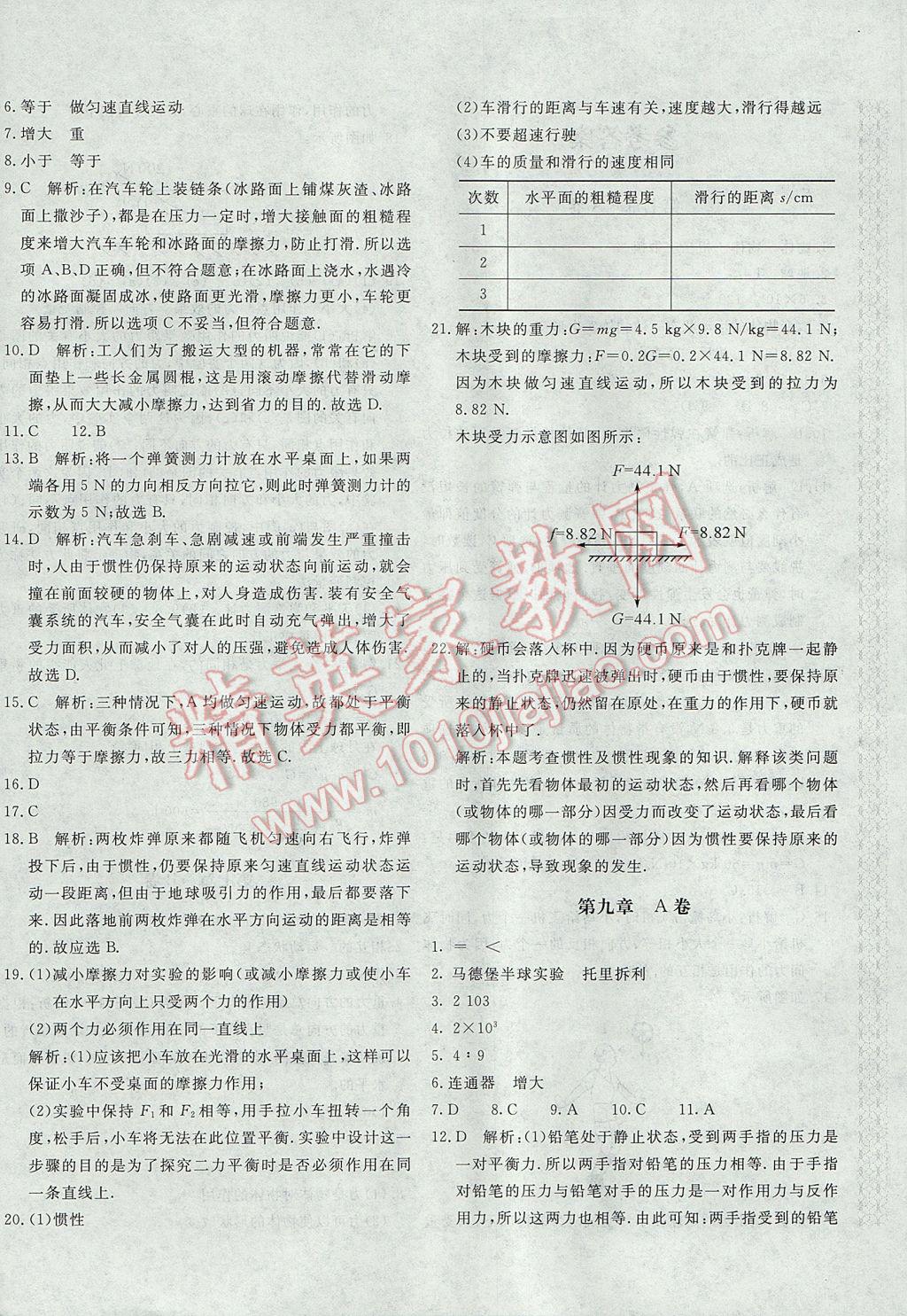 2017年新課堂AB卷八年級物理下冊人教版 參考答案第4頁