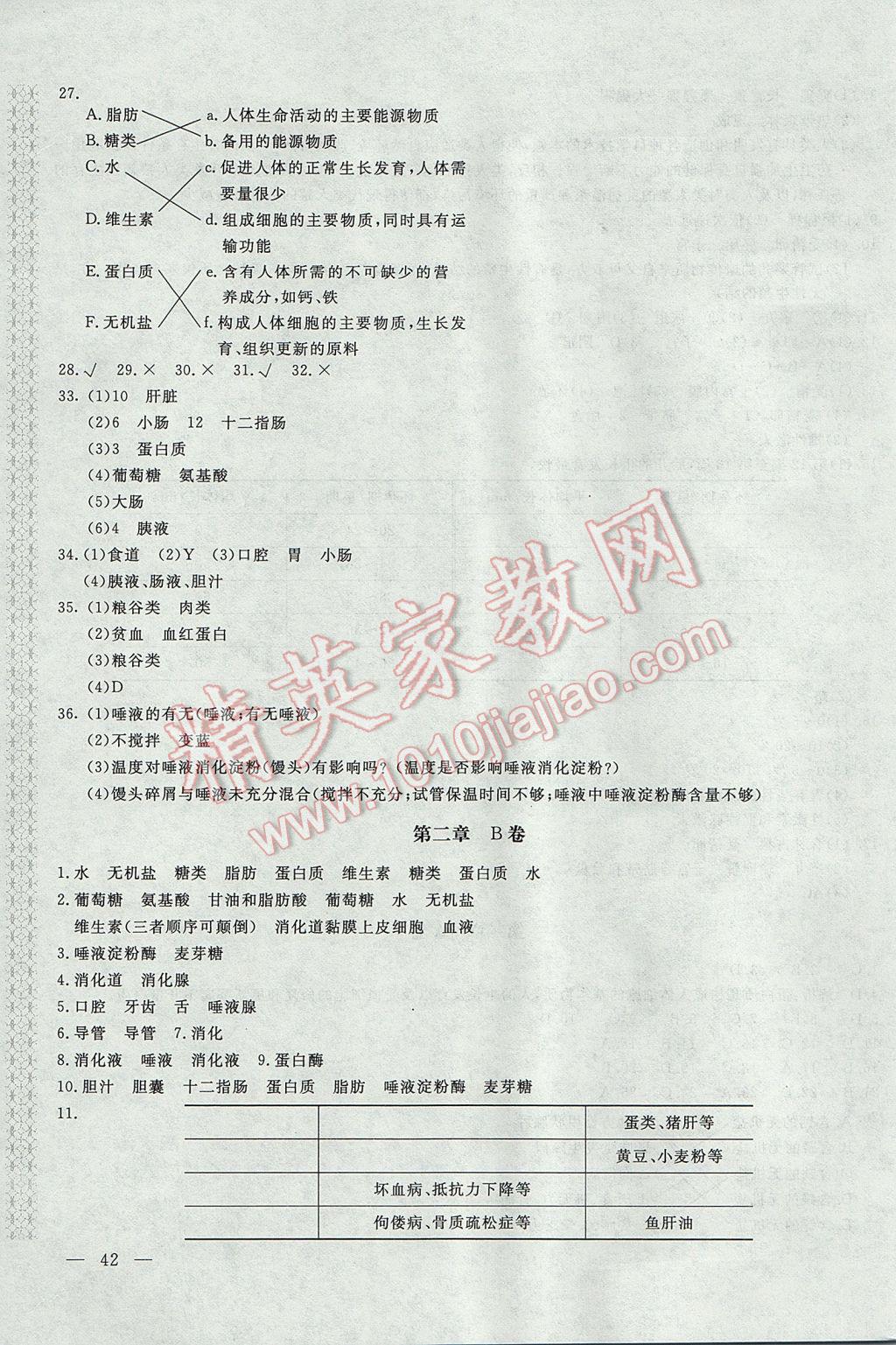 2017年新课堂AB卷七年级生物学下册人教版 参考答案第3页