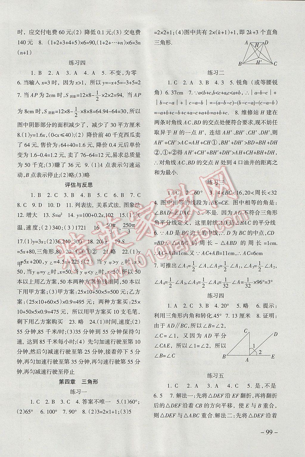 2017年数学配套综合练习七年级下册北师大版北京师范大学出版社 参考答案第4页