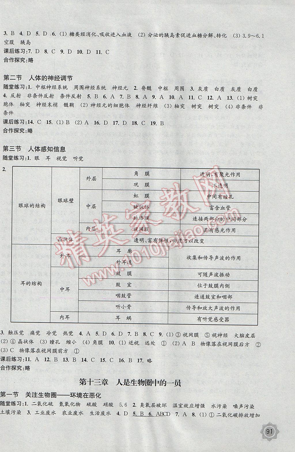 2017年生物學(xué)配套綜合練習(xí)七年級(jí)下冊(cè)蘇教版江蘇鳳凰教育出版社 參考答案第5頁(yè)