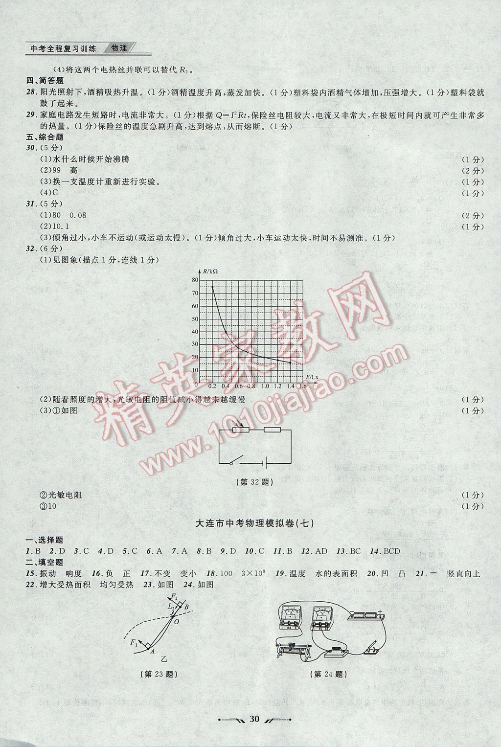 2017年中考全程復(fù)習(xí)訓(xùn)練物理大連專版 參考答案第30頁