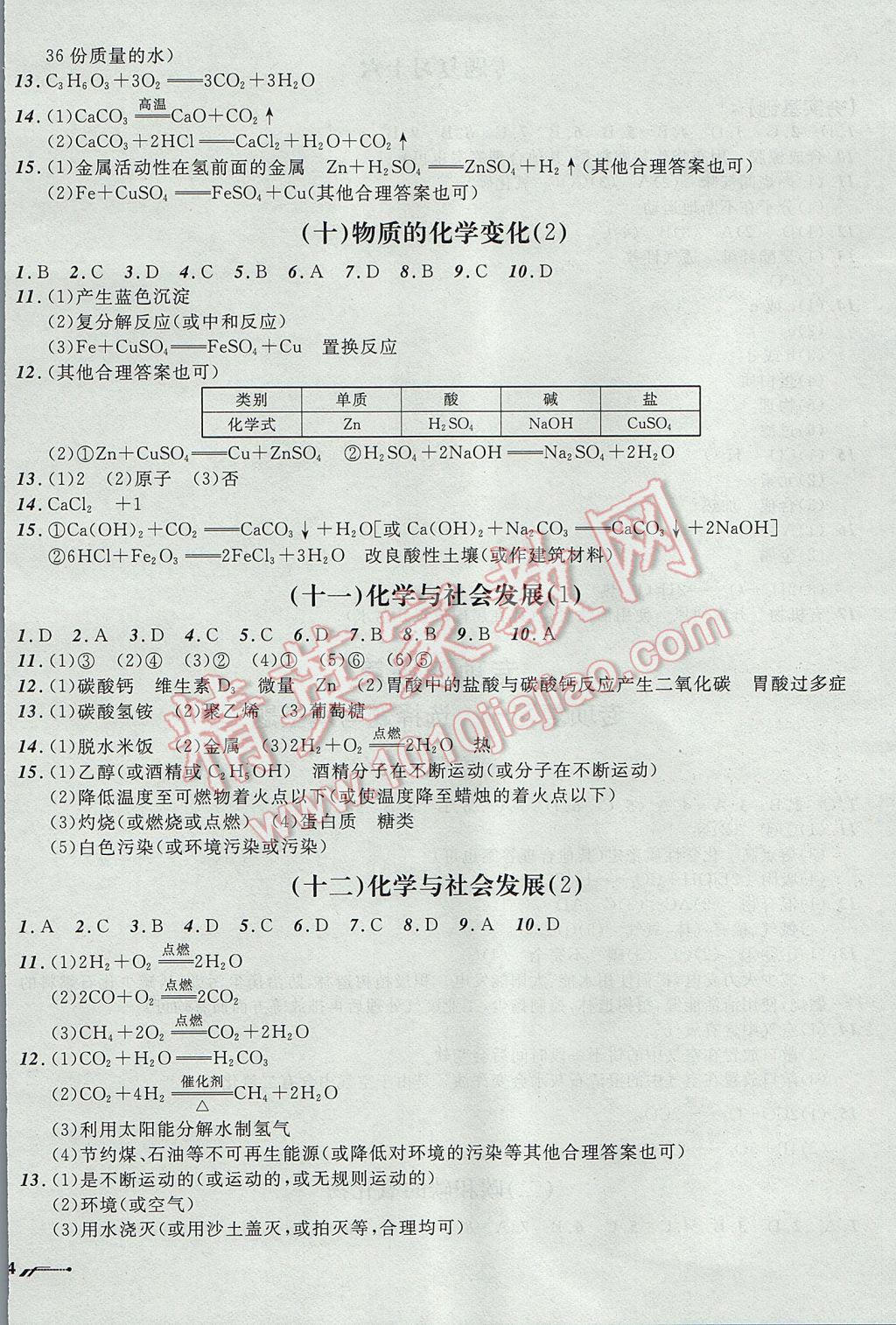 2017年中考全程復(fù)習訓練化學大連專版 參考答案第24頁