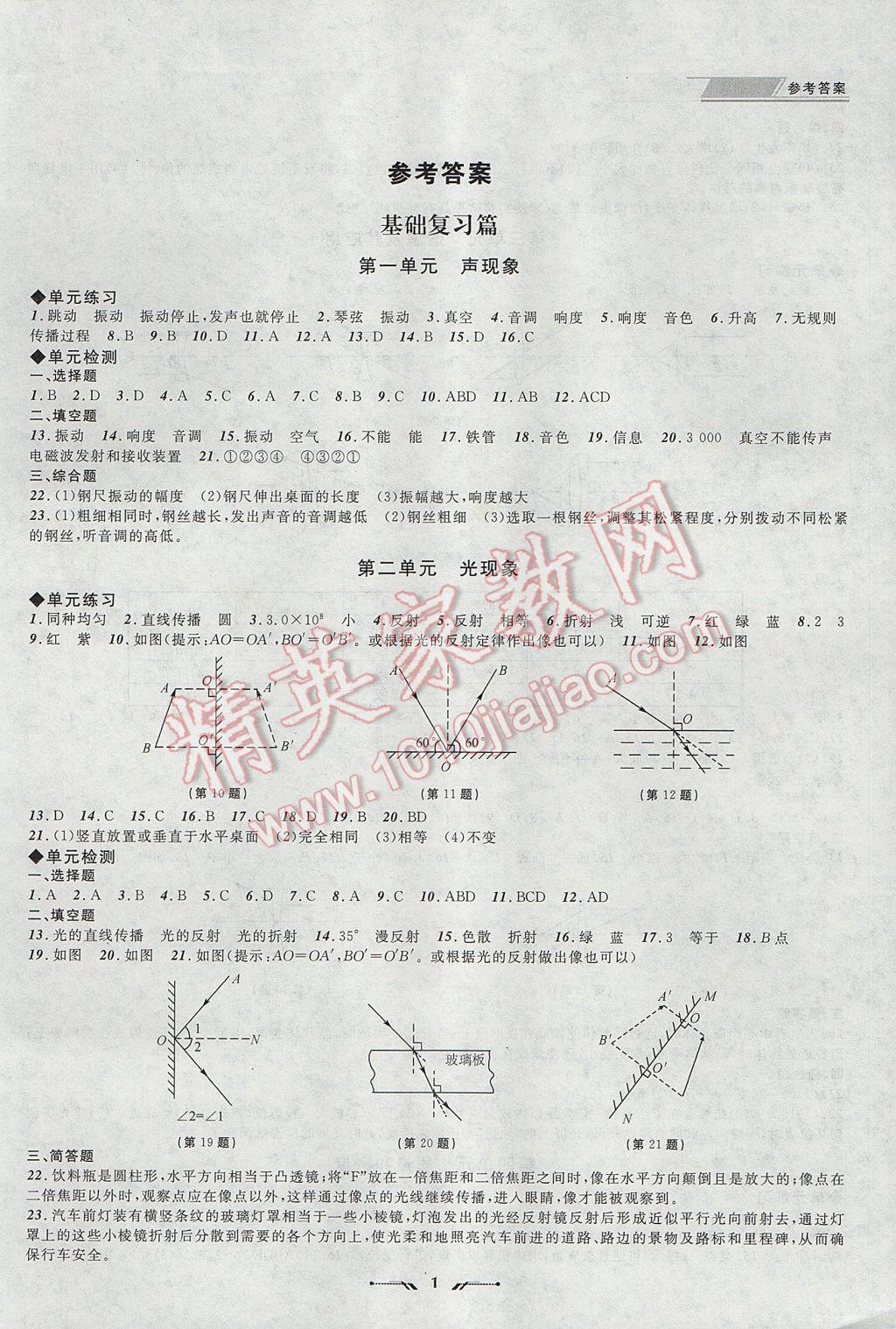 2017年中考全程復(fù)習(xí)訓(xùn)練物理大連專版 參考答案第1頁