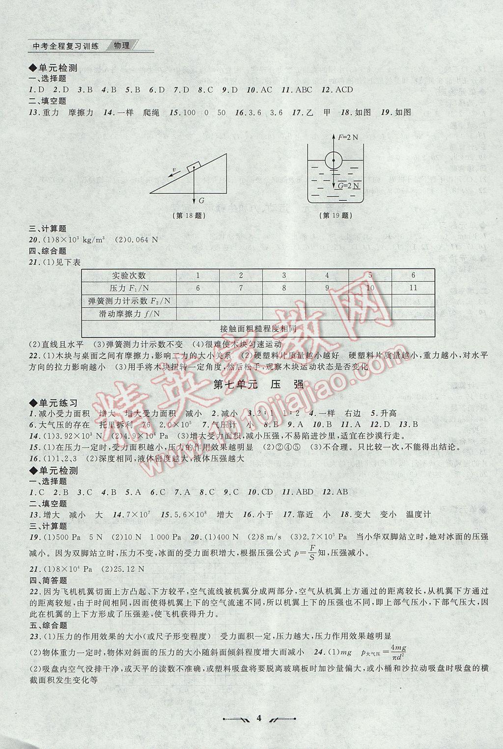 2017年中考全程復(fù)習(xí)訓(xùn)練物理大連專版 參考答案第4頁