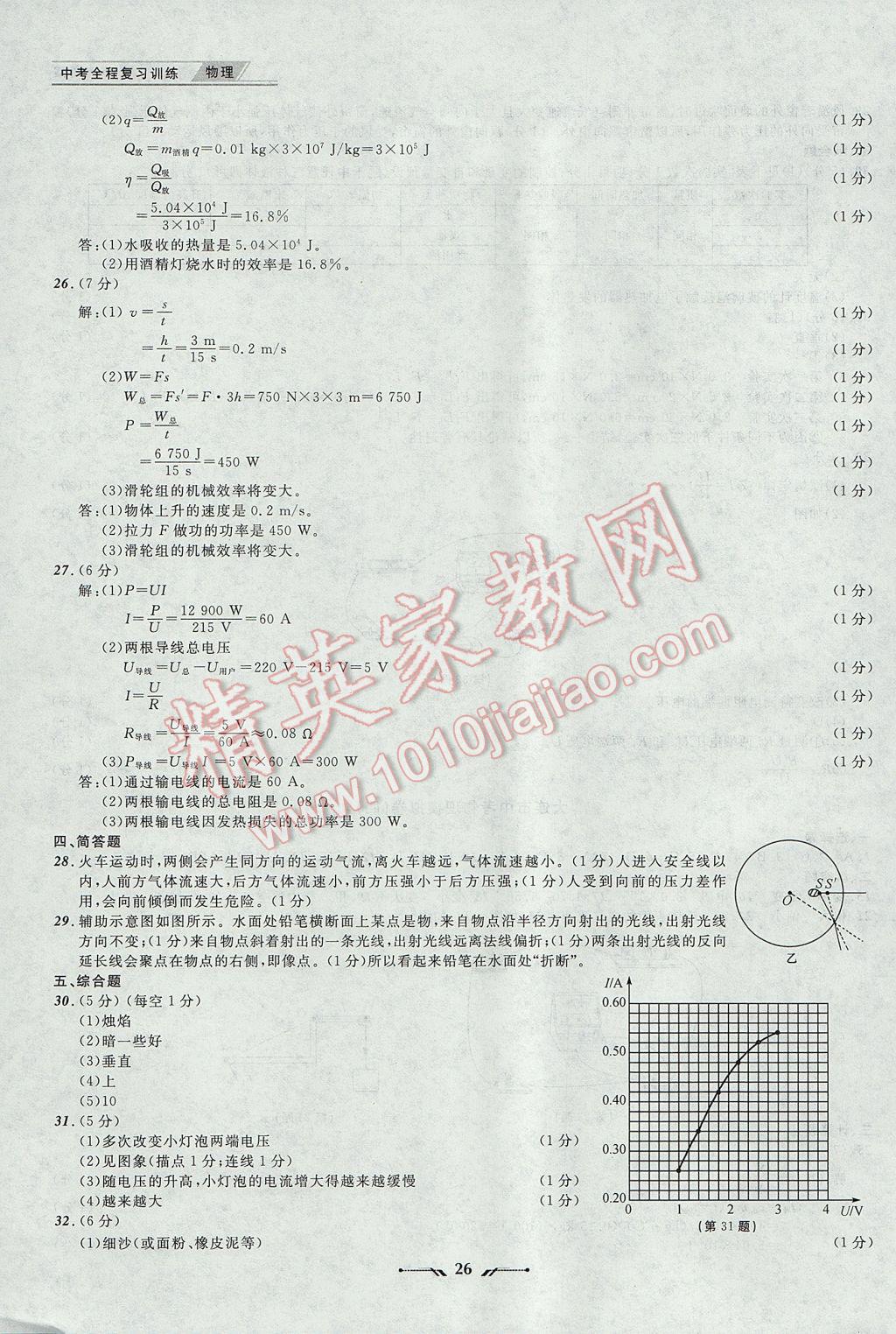 2017年中考全程復(fù)習(xí)訓(xùn)練物理大連專版 參考答案第26頁