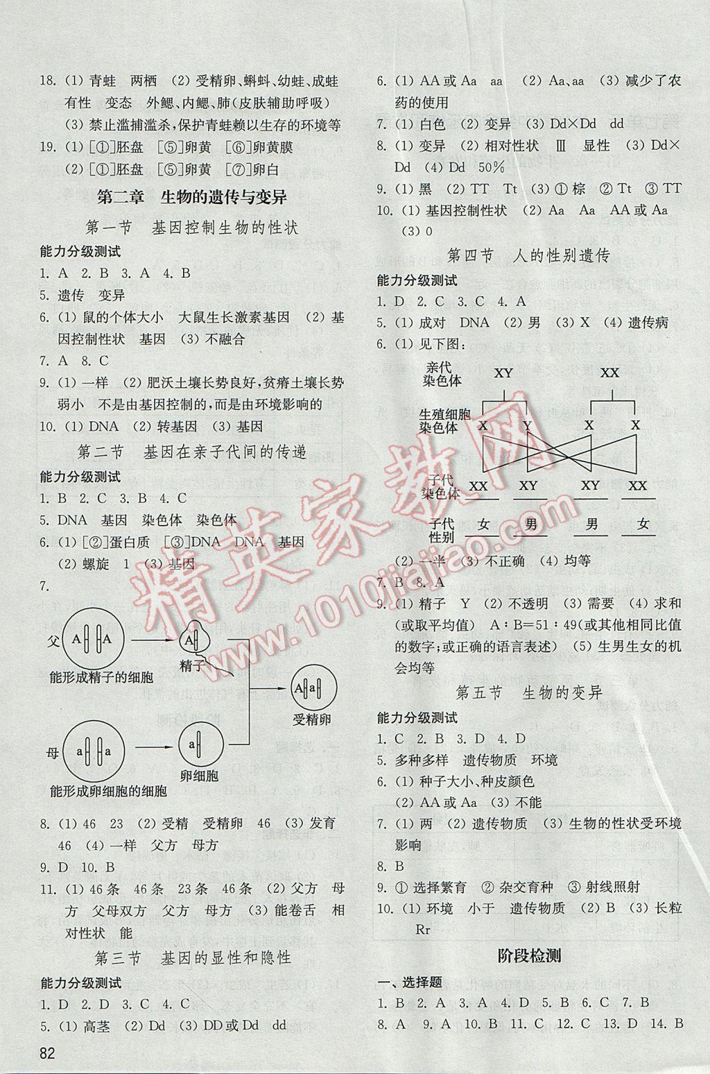 2017年初中基础训练八年级生物学下册人教版山东教育出版社 参考答案第2页