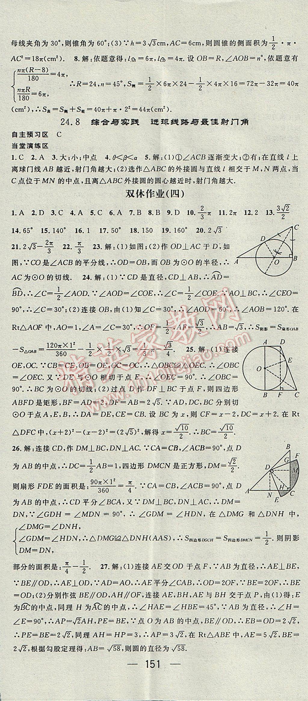 2017年精英新课堂九年级数学下册沪科版 参考答案第11页