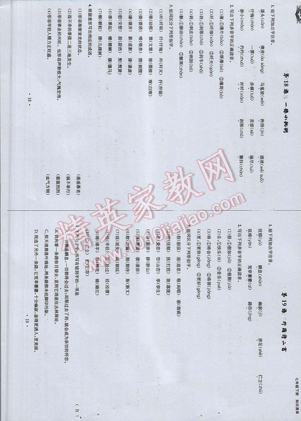 2017年名校金典课堂七年级语文下册成都专版 知识清单第68页