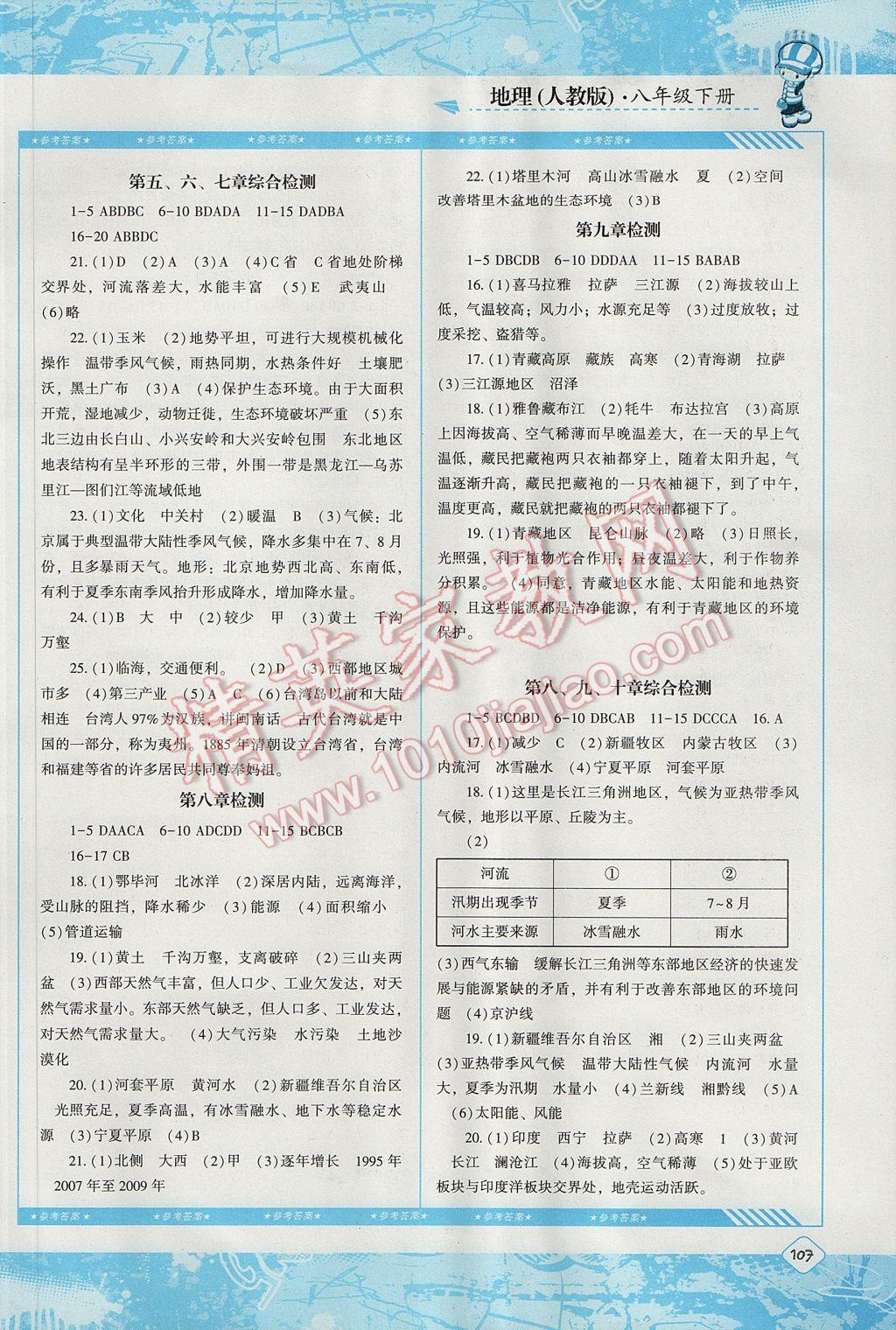 2017年课程基础训练八年级地理下册人教版湖南少年儿童出版社 参考答案第7页