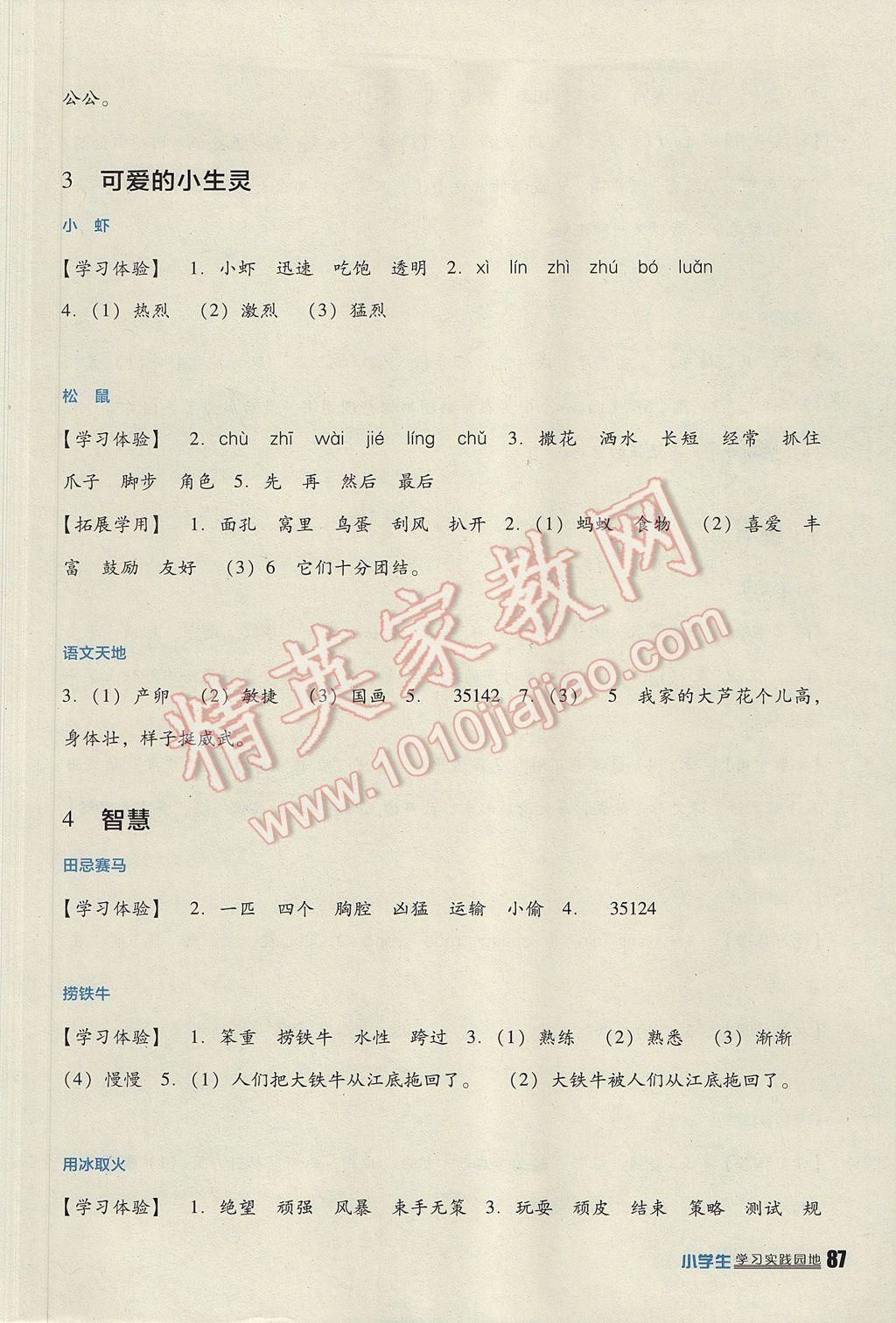 2017年小學生學習實踐園地三年級語文下冊北師大版 參考答案第3頁