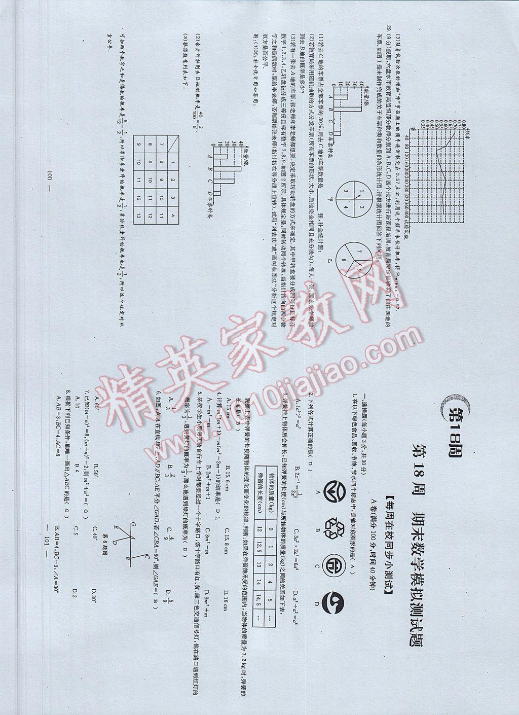 2017年初中數(shù)學(xué)每周過(guò)手最佳方案七年級(jí)下冊(cè) AB卷第52頁(yè)