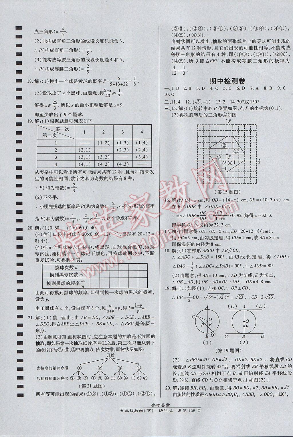 2017年高效课时通10分钟掌控课堂九年级数学下册沪科版 参考答案第15页