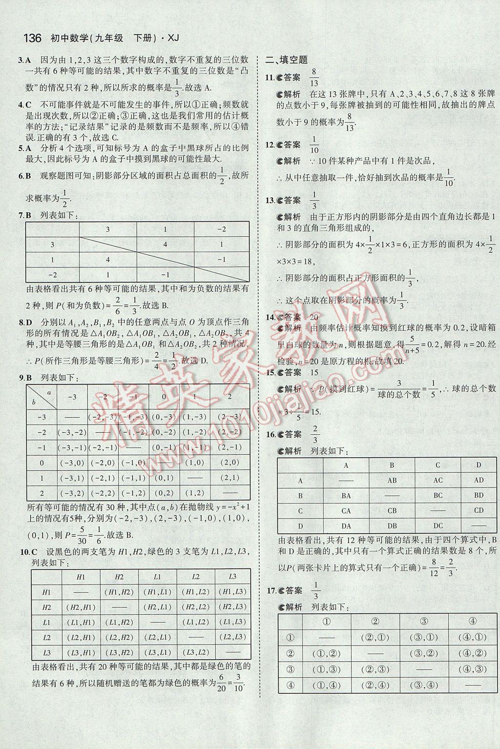 2017年5年中考3年模擬初中數(shù)學(xué)九年級下冊湘教版 參考答案第46頁
