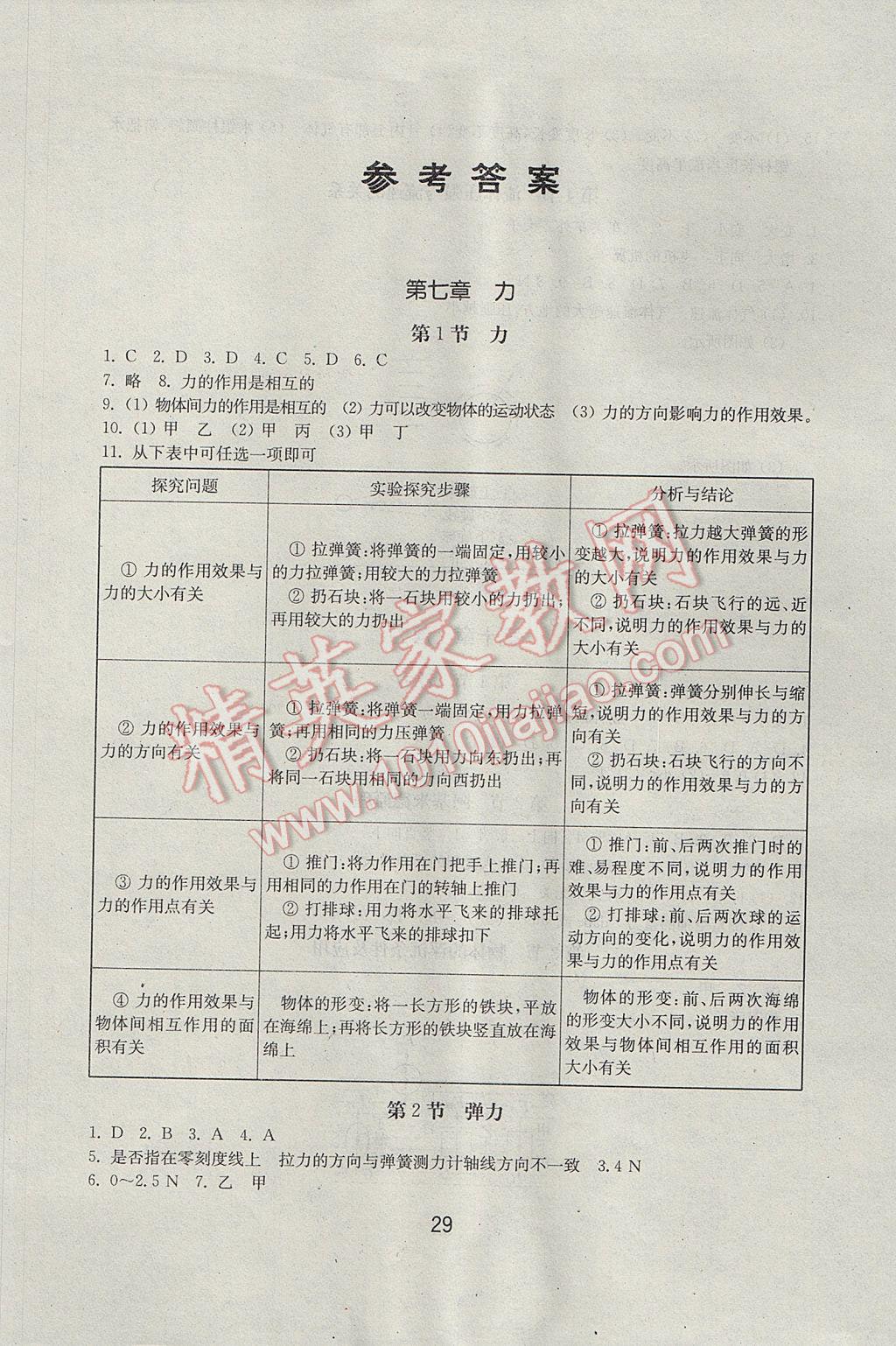 2017年初中基础训练八年级物理下册人教版山东教育出版社 参考答案第1页