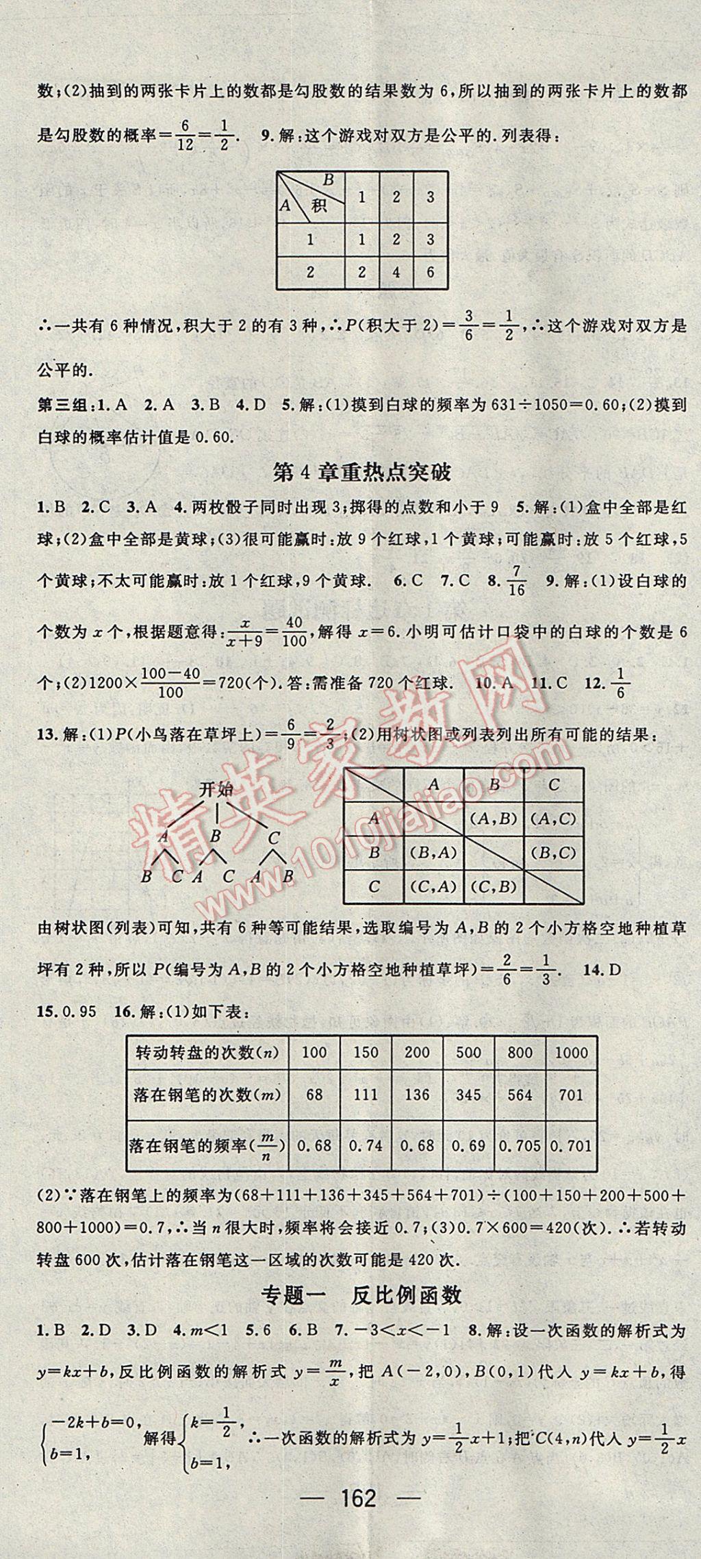 2017年名師測(cè)控九年級(jí)數(shù)學(xué)下冊(cè)湘教版 參考答案第26頁(yè)