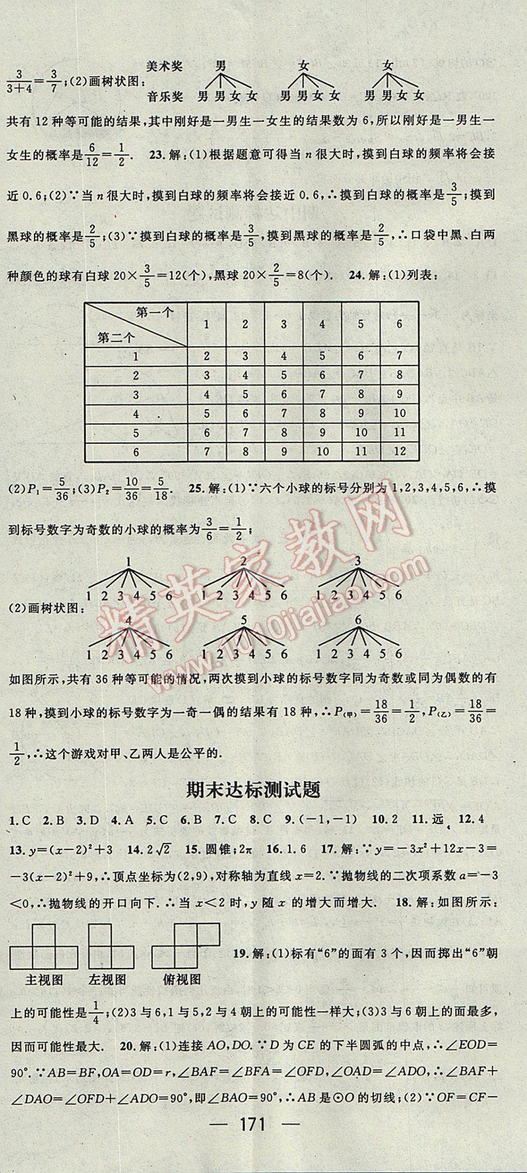 2017年名師測控九年級數(shù)學(xué)下冊湘教版 參考答案第35頁