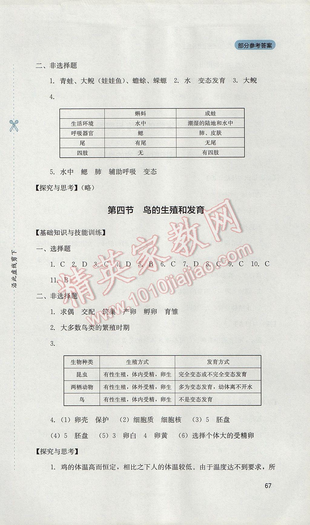 2017年新课程实践与探究丛书八年级生物下册人教版 参考答案第3页