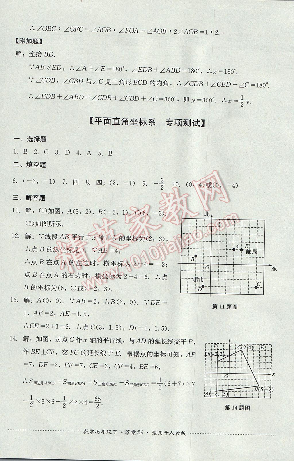 2017年單元測試七年級數(shù)學下冊人教版四川教育出版社 參考答案第24頁