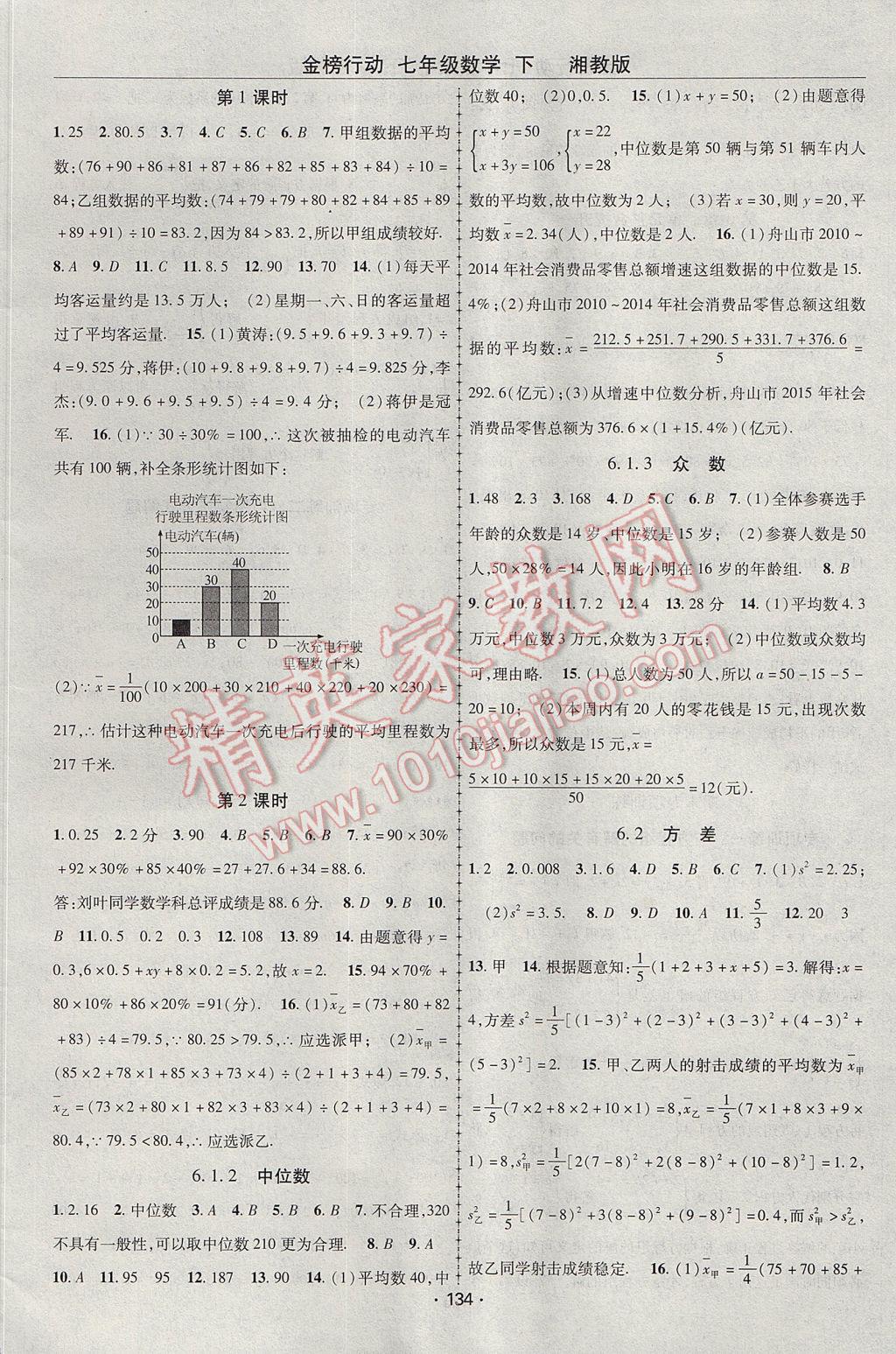 2017年金榜行動(dòng)課時(shí)導(dǎo)學(xué)案七年級數(shù)學(xué)下冊湘教版 參考答案第10頁