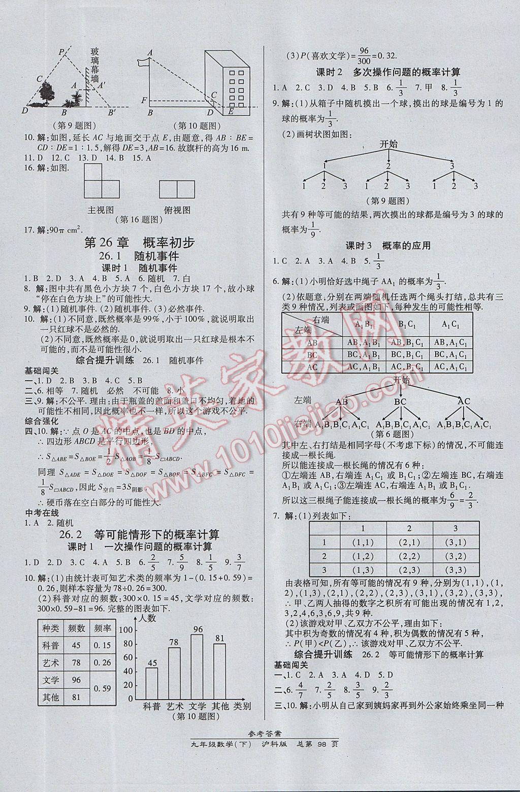 2017年高效课时通10分钟掌控课堂九年级数学下册沪科版 参考答案第8页