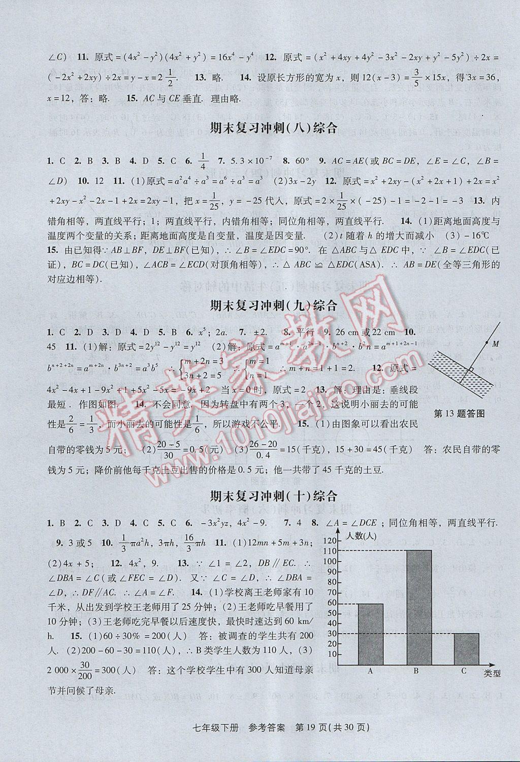 2017年春如金卷初中数学课时作业AB本七年级下册 参考答案第19页