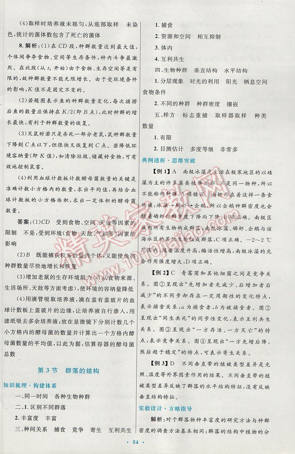 高中同步測控優(yōu)化設(shè)計(jì)生物必修3人教版供內(nèi)蒙古使用 參考答案第22頁