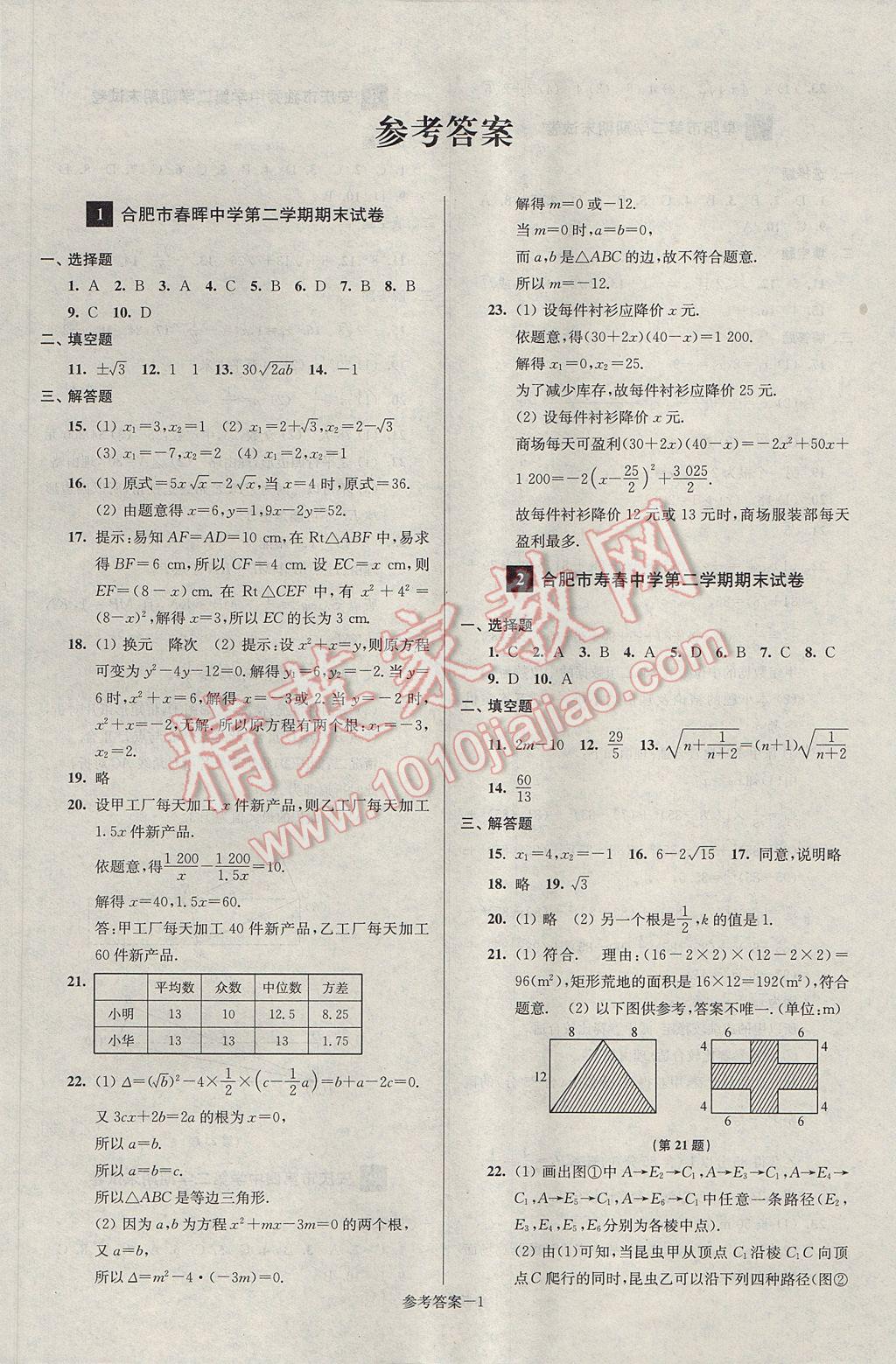 2017年超能學(xué)典名牌中學(xué)期末突破一卷通八年級(jí)數(shù)學(xué)下冊滬科版 參考答案第1頁