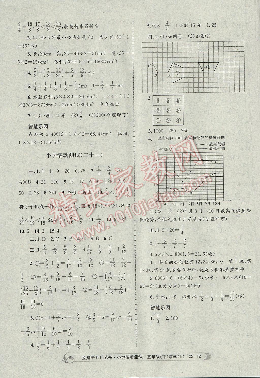 2017年孟建平小学滚动测试五年级数学下册人教版 参考答案第12页