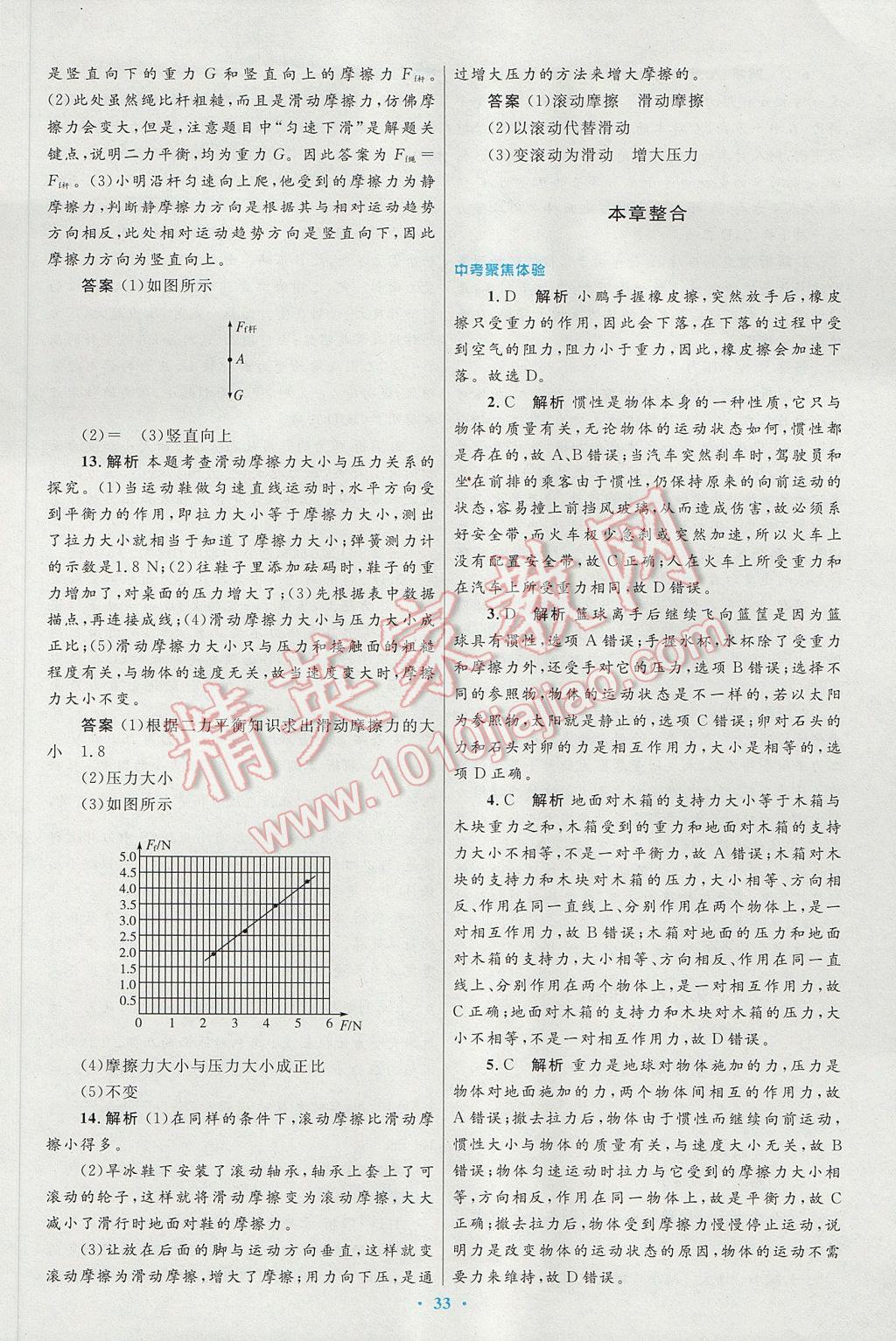 2017年初中同步測(cè)控優(yōu)化設(shè)計(jì)八年級(jí)物理下冊(cè)人教版 參考答案第9頁(yè)