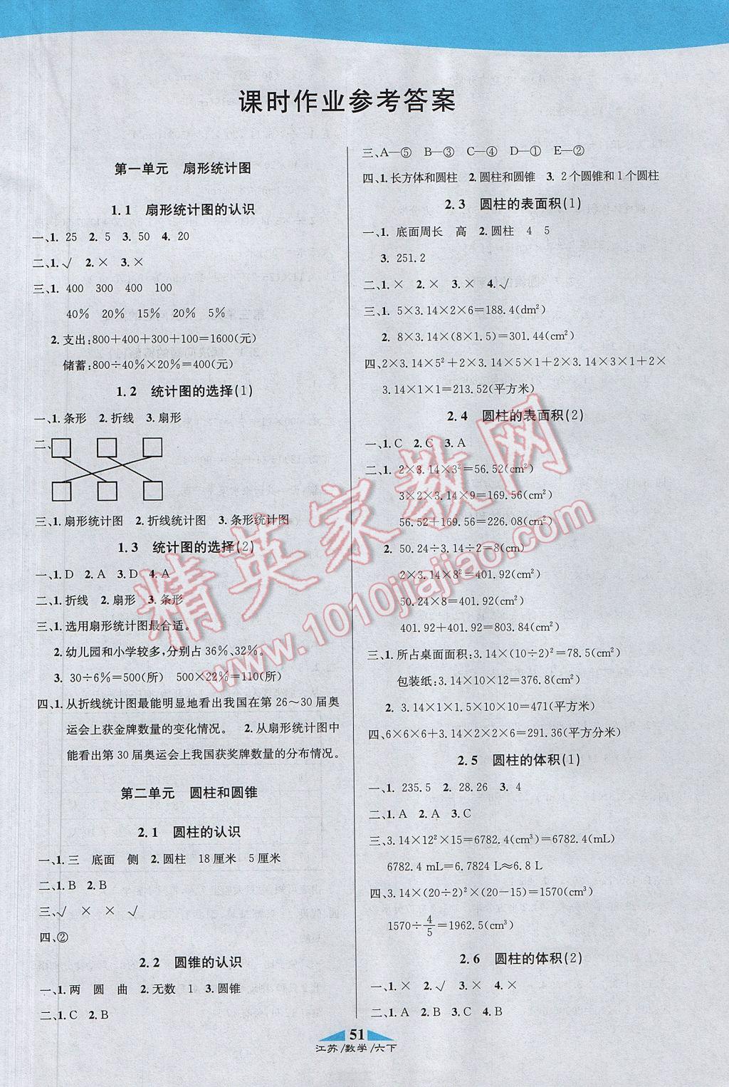 2017年課內課外六年級數學下冊江蘇版 參考答案第5頁