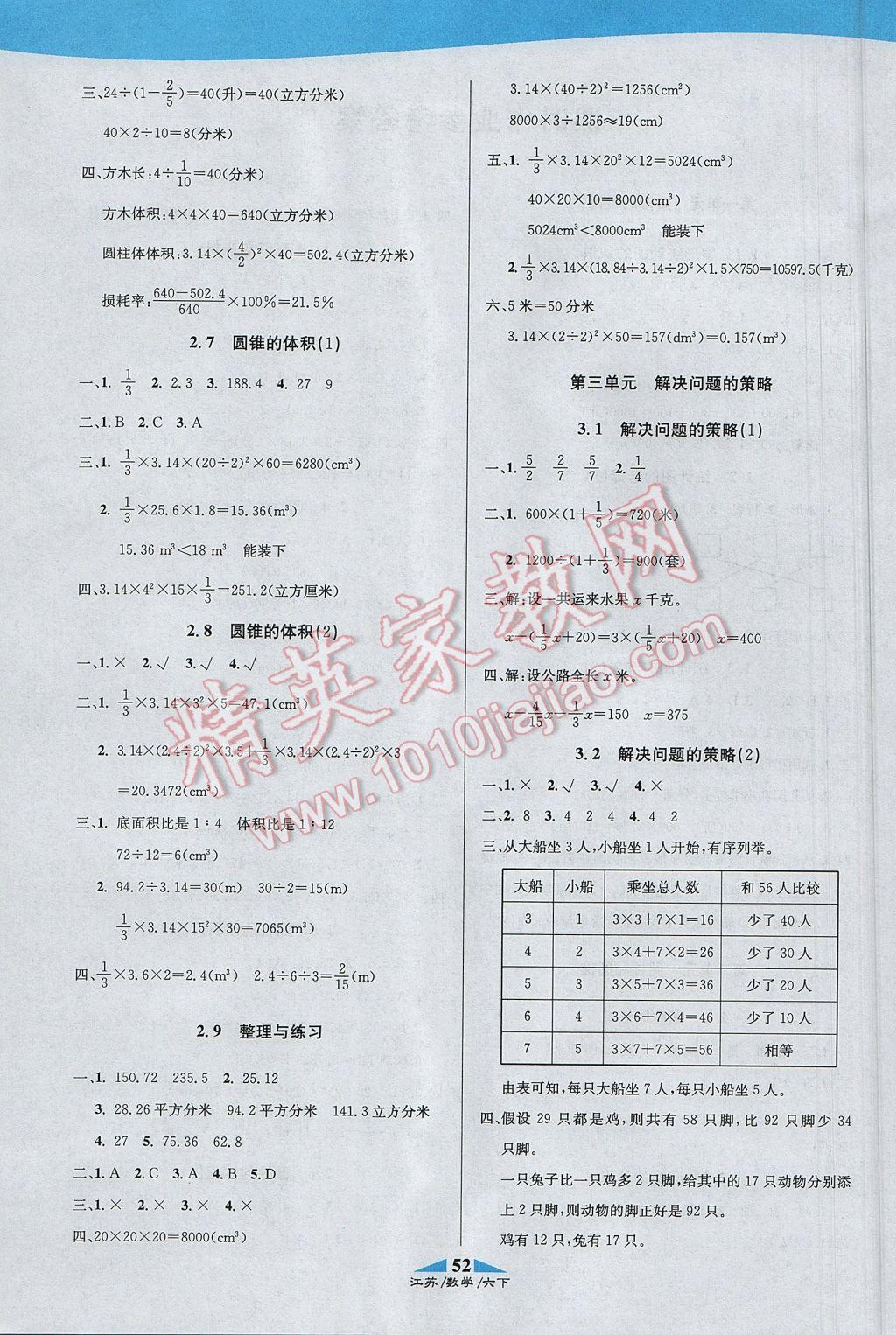 2017年課內(nèi)課外六年級數(shù)學下冊江蘇版 參考答案第6頁