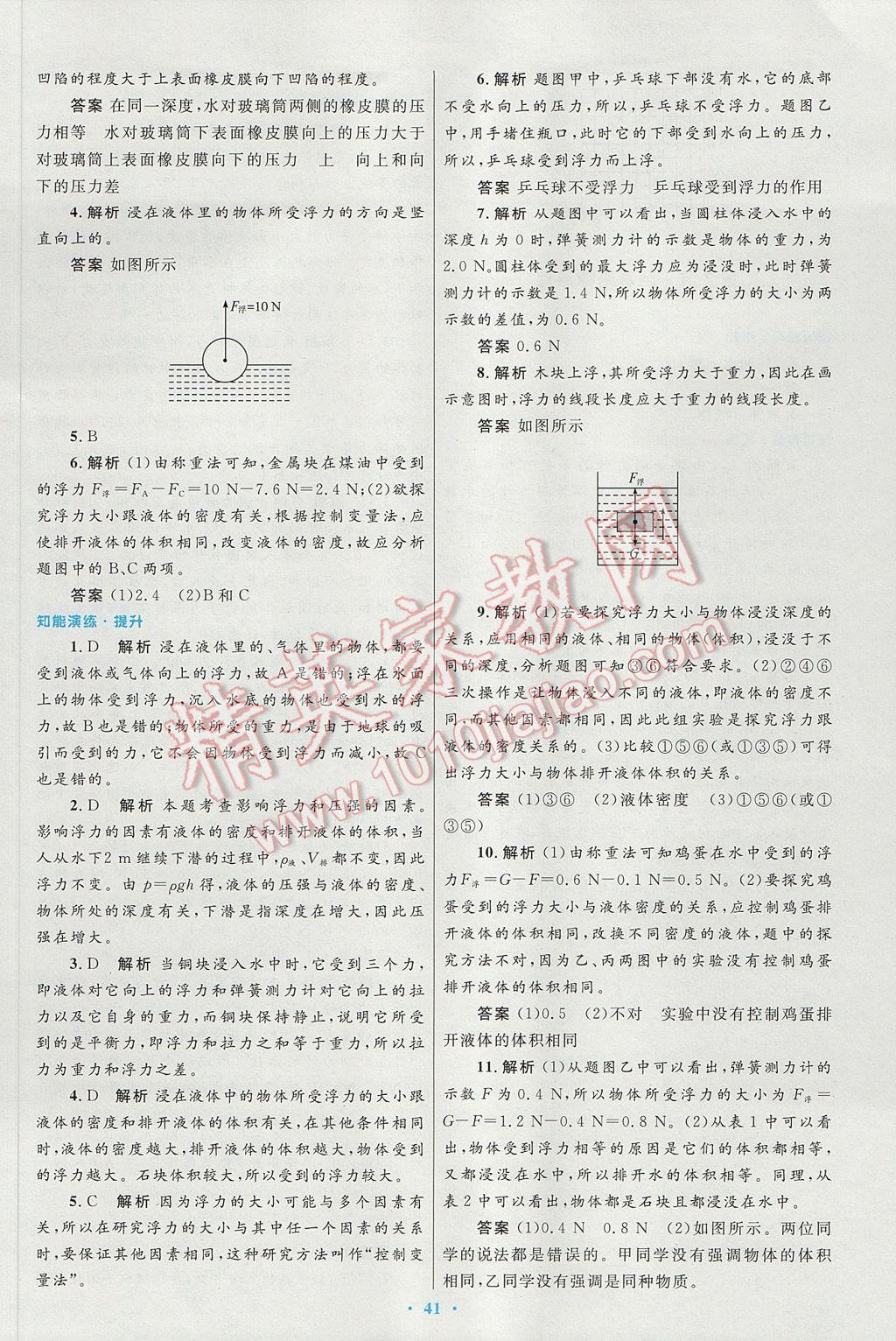 2017年初中同步测控优化设计八年级物理下册人教版 参考答案第17页