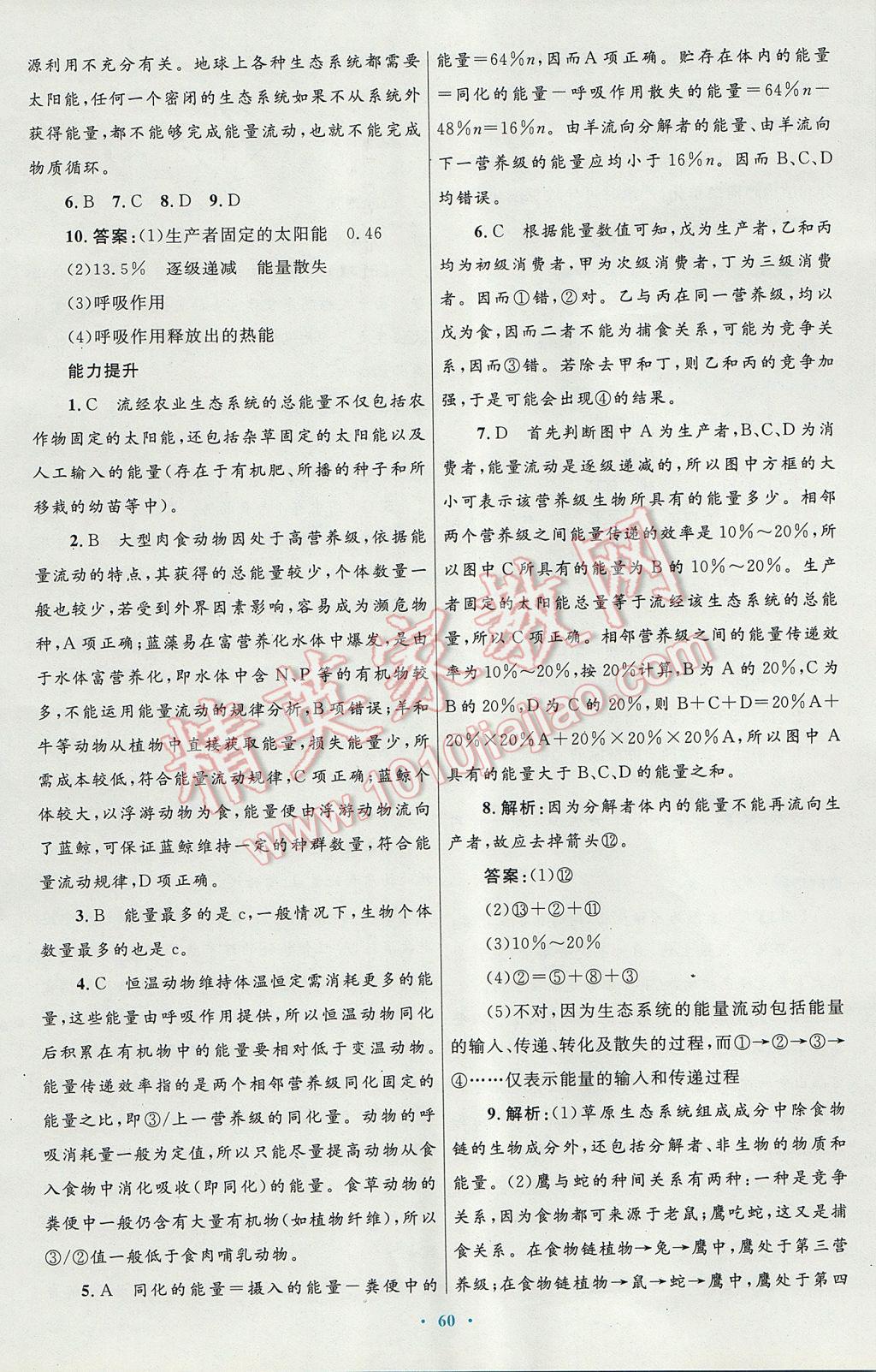 高中同步測控優(yōu)化設(shè)計生物必修3人教版供內(nèi)蒙古使用 參考答案第28頁