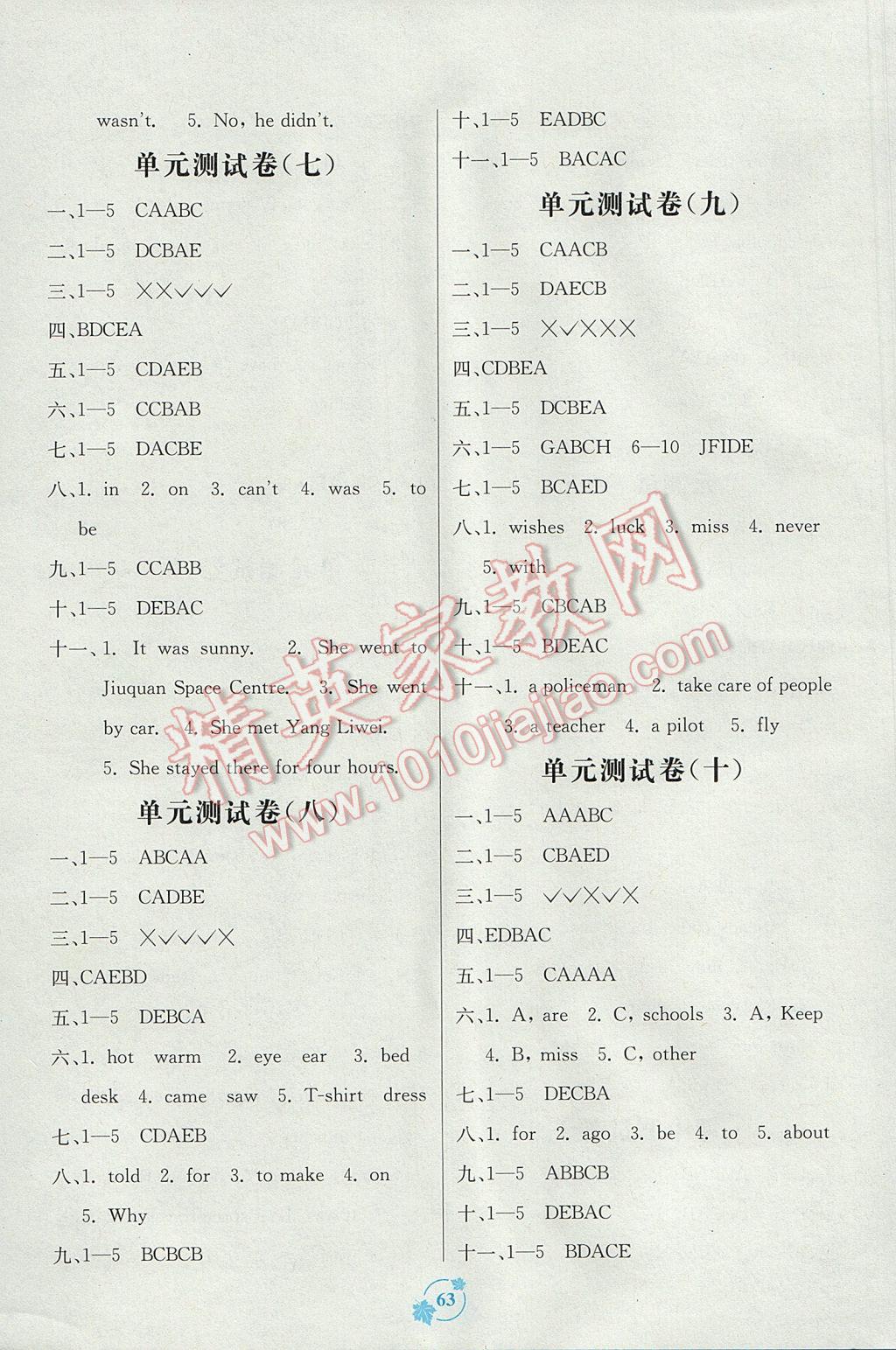 2017年自主学习能力测评单元测试六年级英语下册B版 参考答案第7页