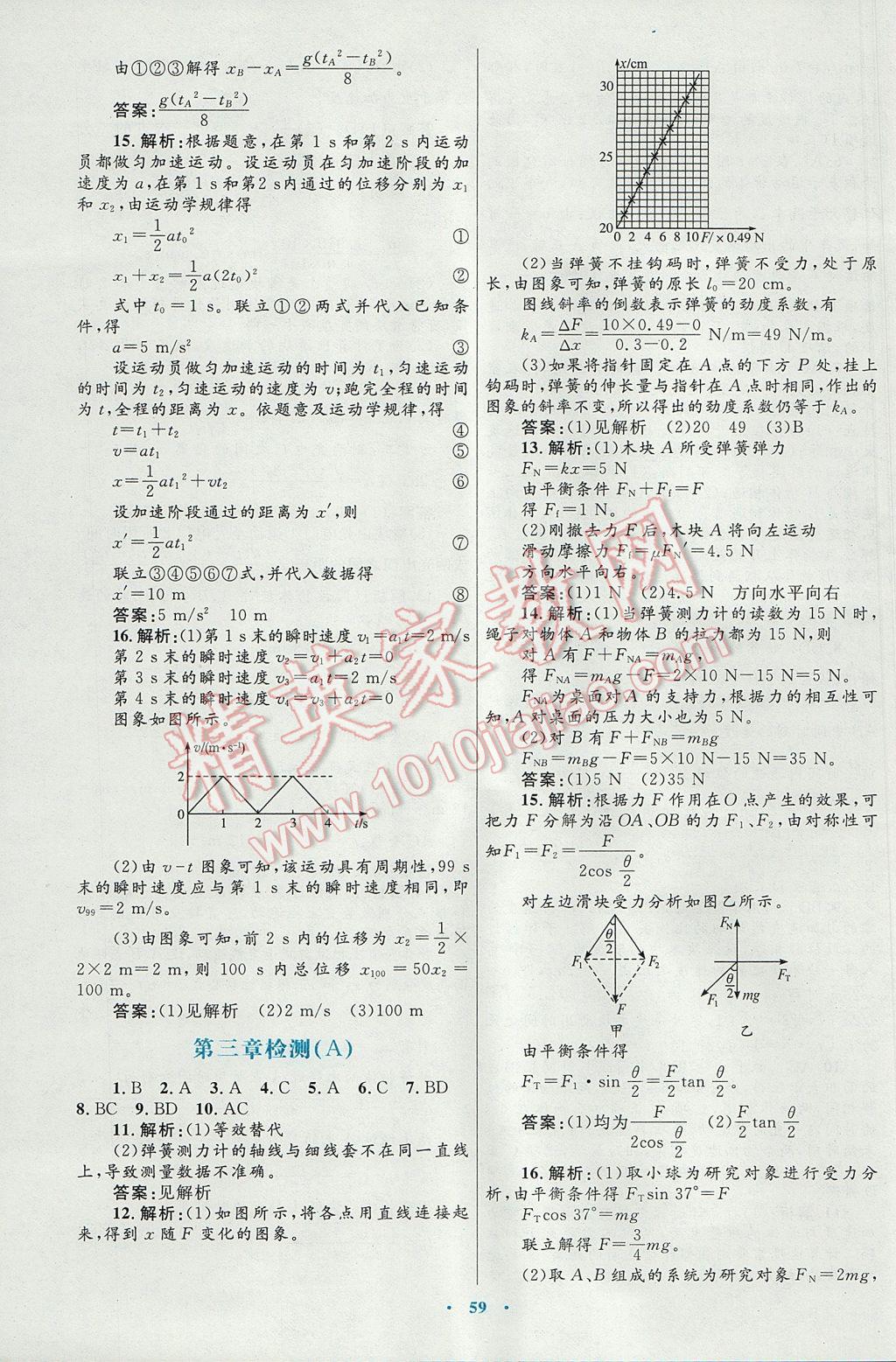 高中同步測控優(yōu)化設計物理必修1人教版供內蒙古使用 參考答案第27頁