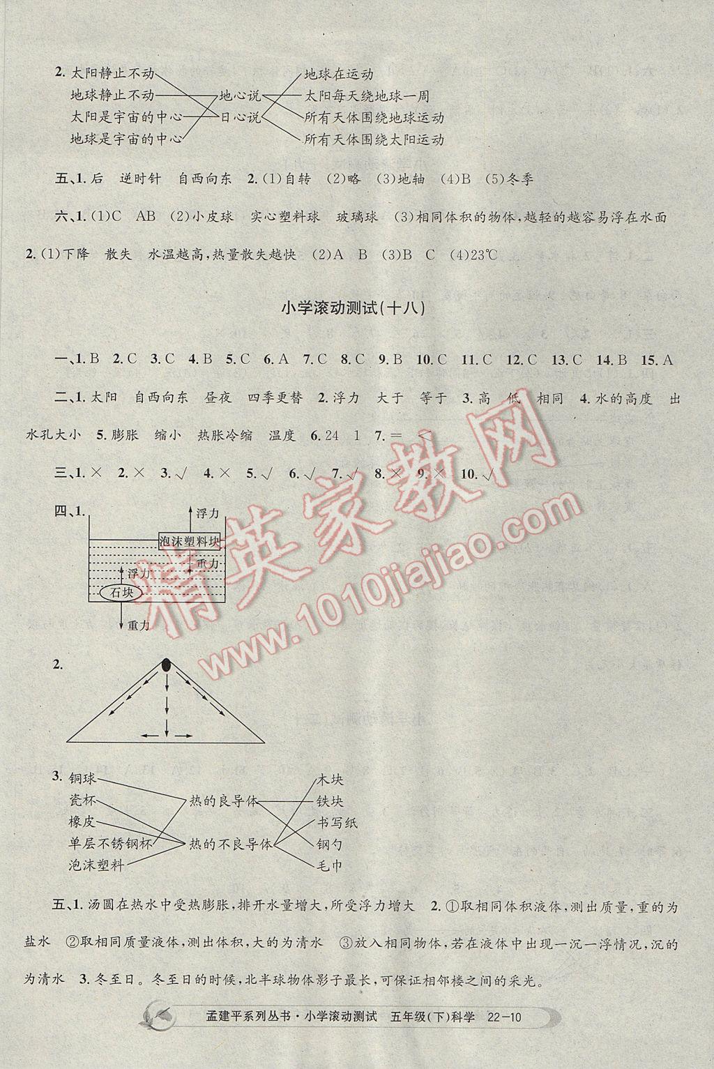 2017年孟建平小学滚动测试五年级科学下册教科版 参考答案第10页