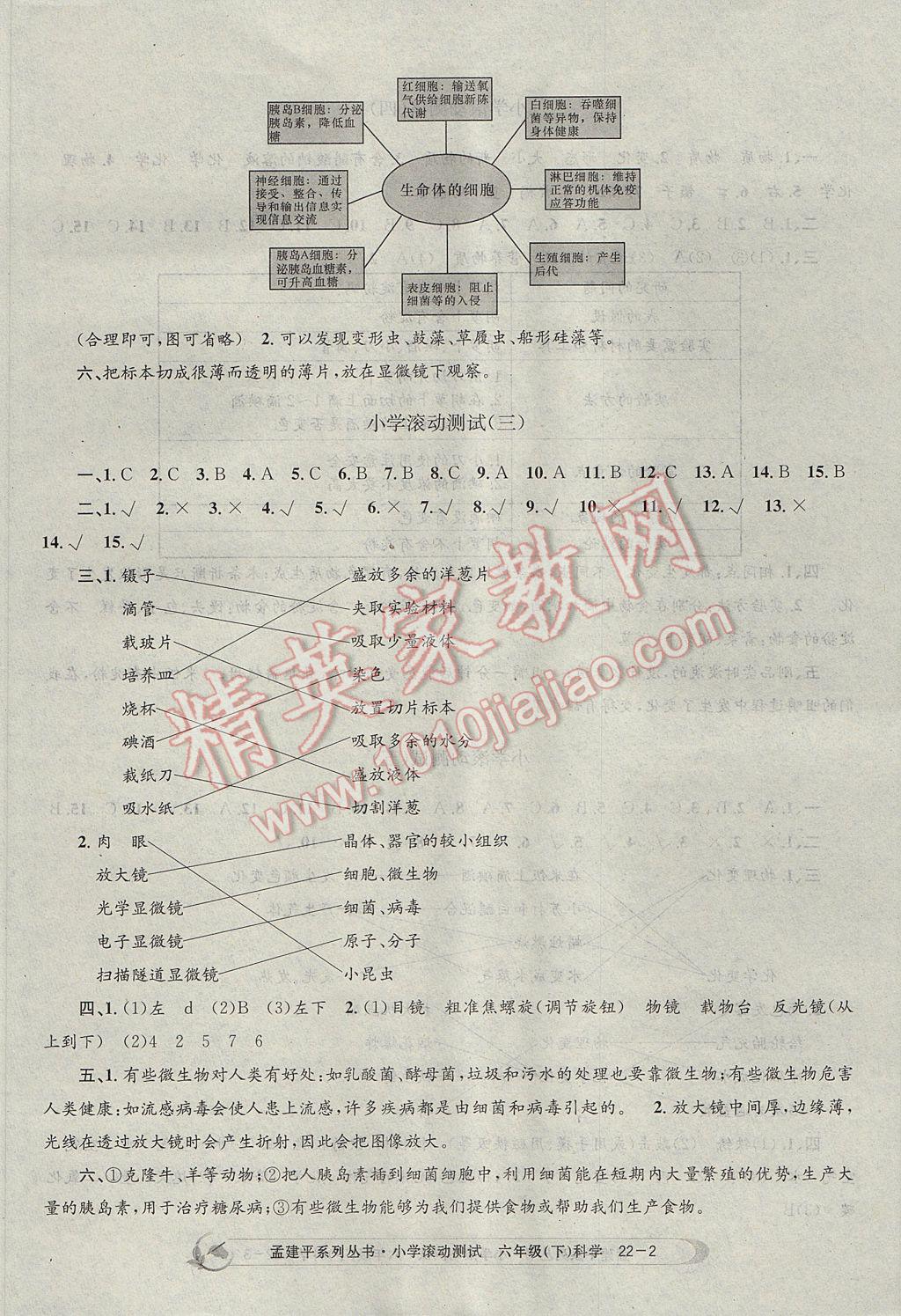 2017年孟建平小學(xué)滾動(dòng)測(cè)試六年級(jí)科學(xué)下冊(cè)教科版 參考答案第2頁(yè)