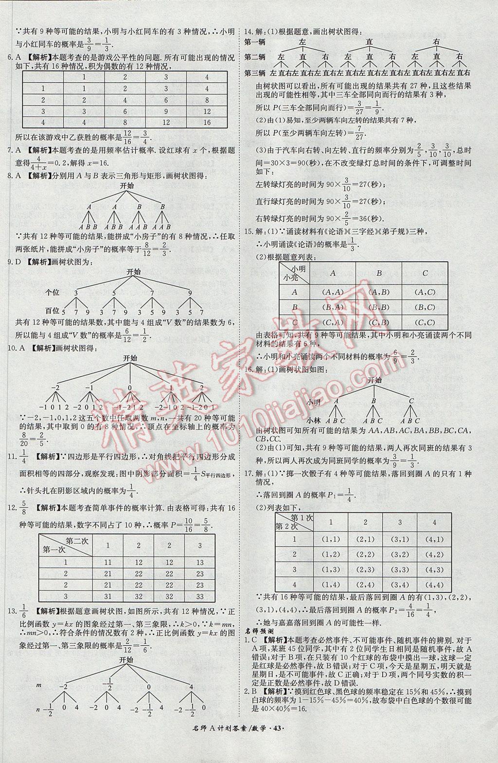 2017年安徽中考總復(fù)習(xí)名師A計劃數(shù)學(xué) 參考答案第43頁